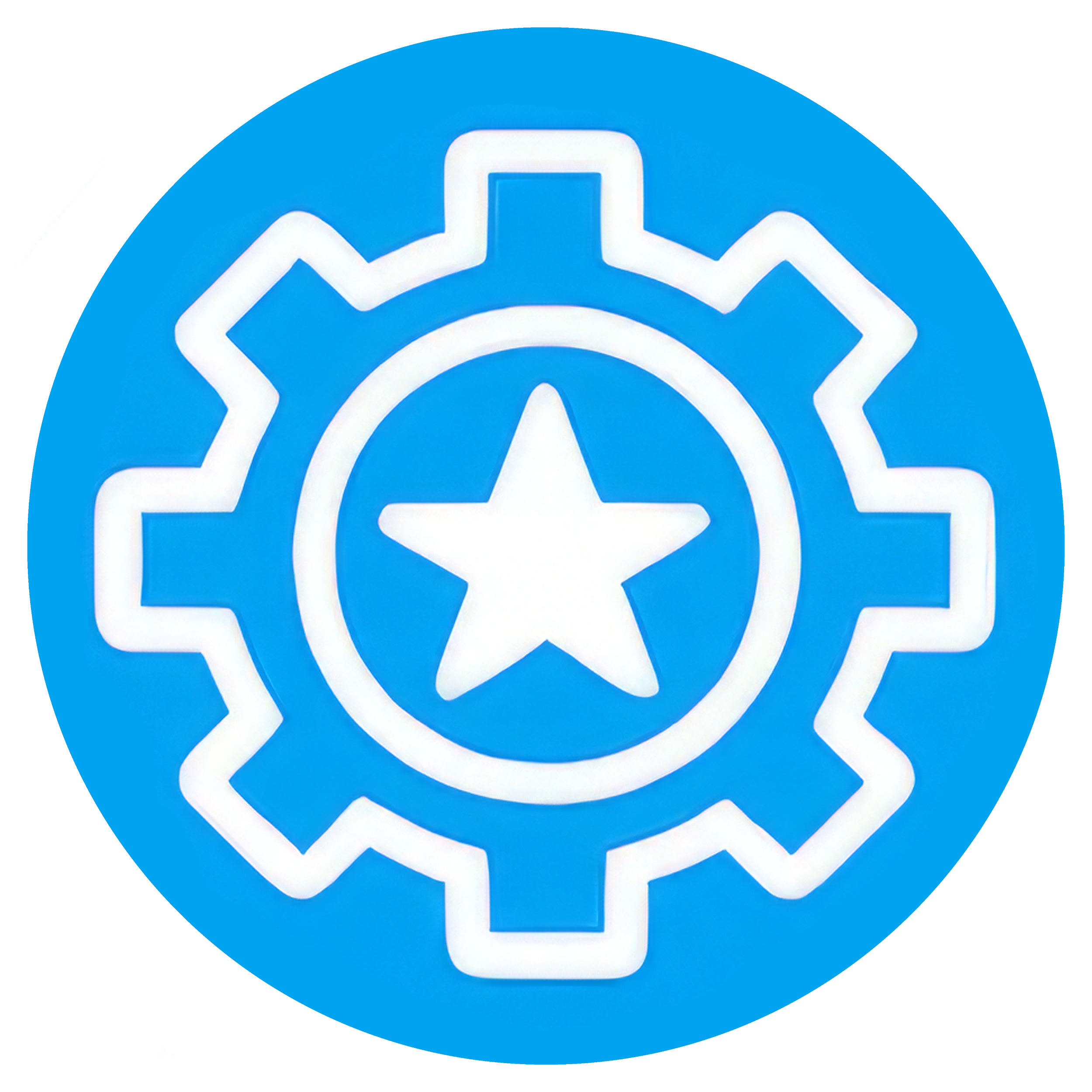 Cog and star on cyan circle. All is good in the Hurtec world!