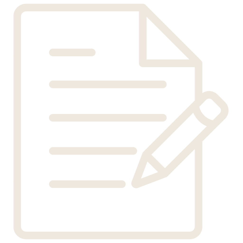 Icon of a document with lines of text and a pencil, representing writing or editing a document.