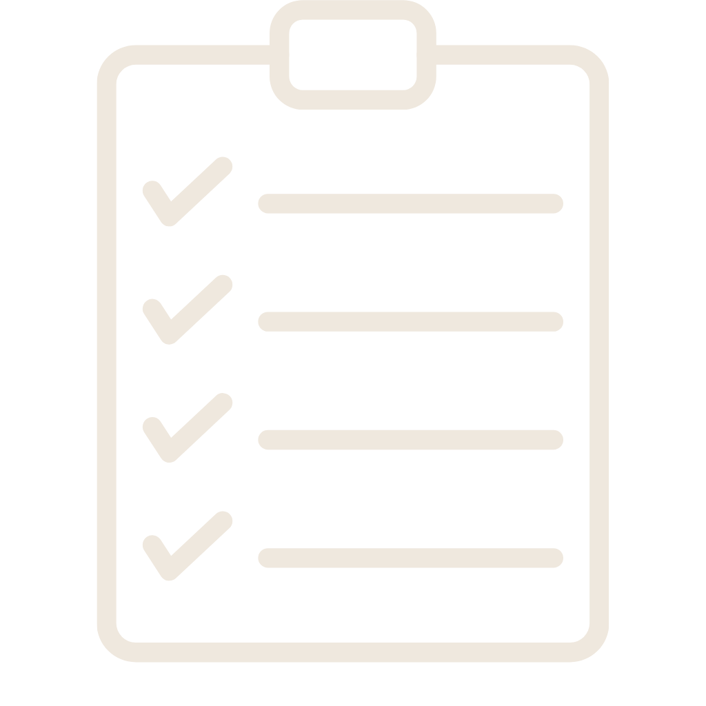 Icon of a clipboard with a checklist and check marks.