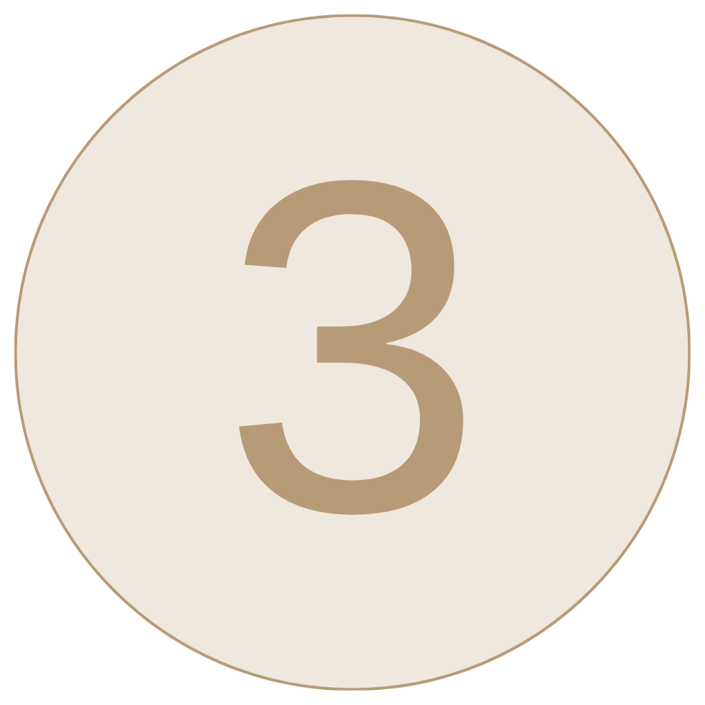 A large beige circle with the number 3 in the center in a darker beige color.