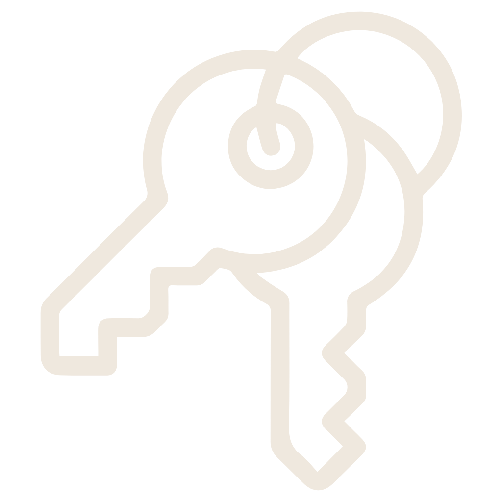 Neon line art of a house key on a black background.
