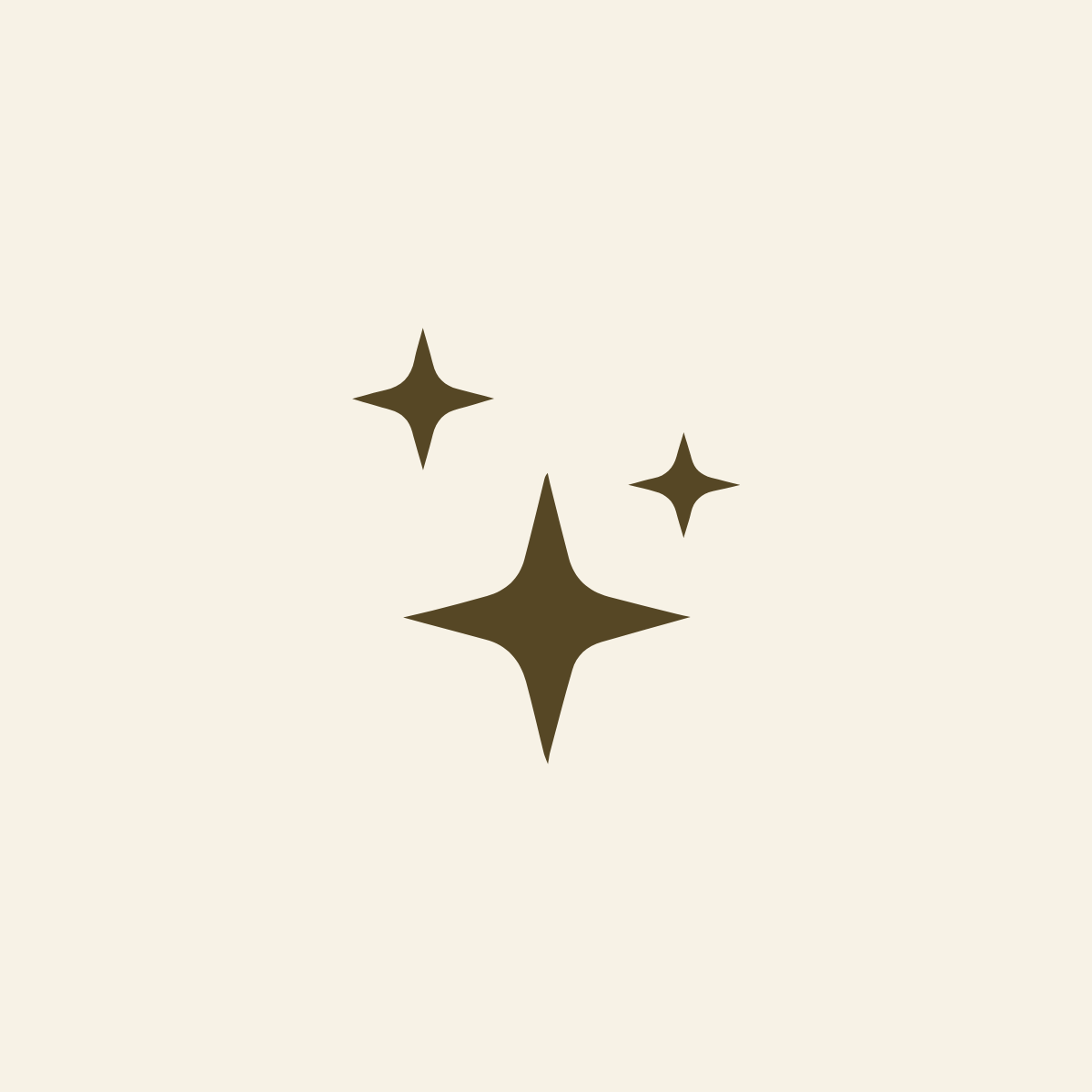 Minimalist illustration of three brown sparkling stars on a cream background.