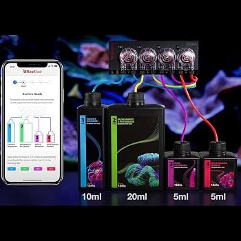 A smartphone displaying a scientific chart alongside four black bottles with size labels 10ml, 20ml, 5ml, and 5ml, connected to a circuit board with wires.