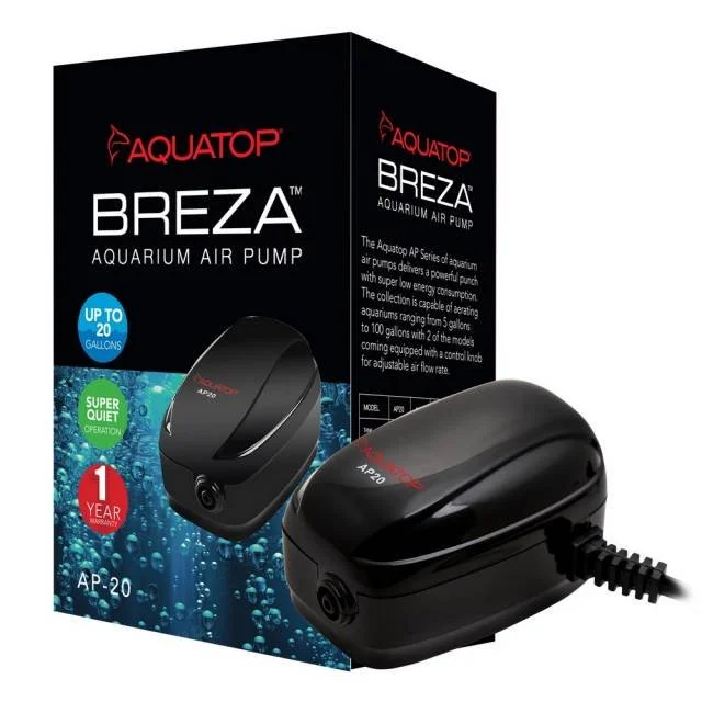 AQUATOP Breza AP-20 Single Outlet Air Pump - Ultra-Quiet, Efficient for Fish Tanks up to 20 Ga