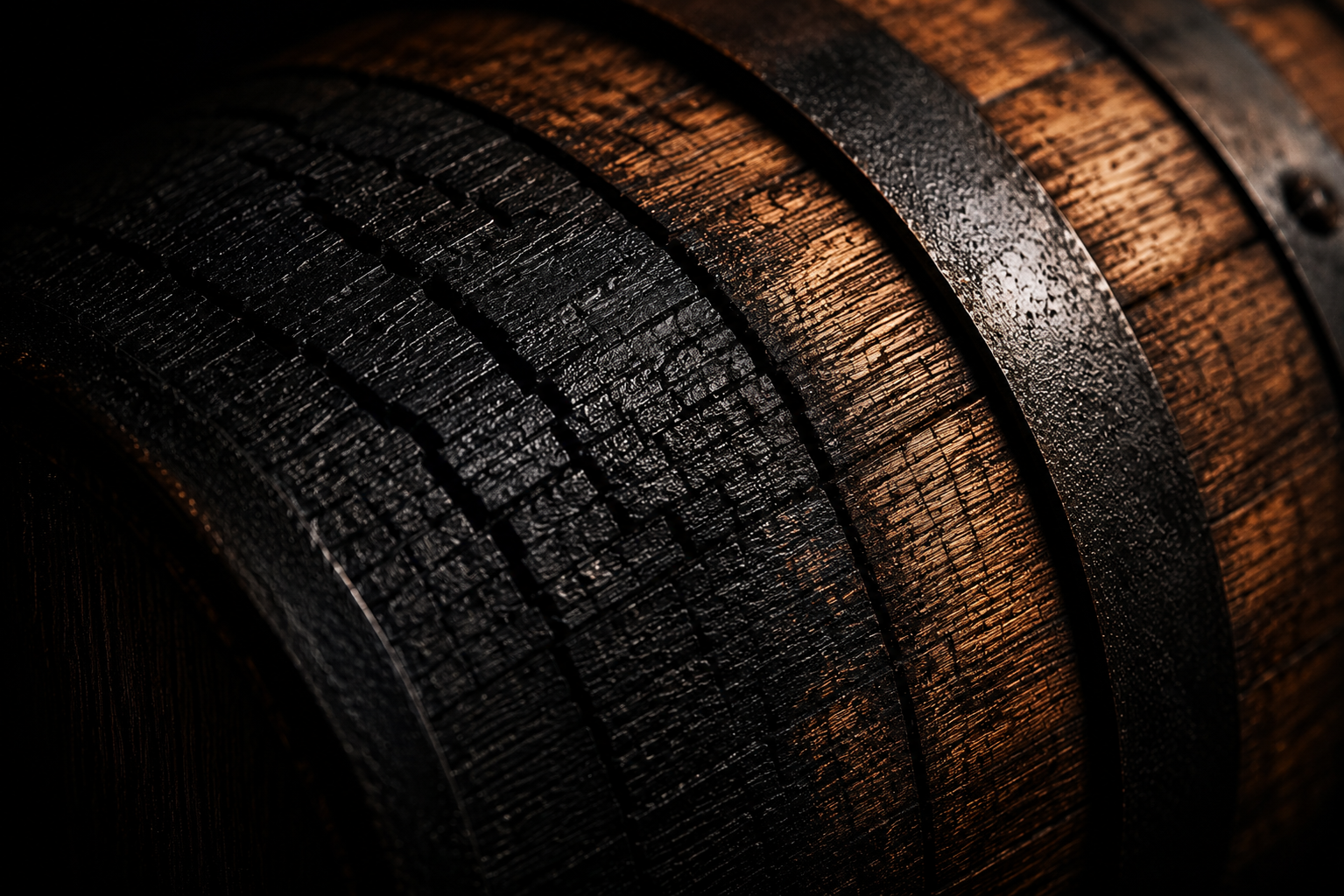 Charred American oak bourbon barrel showcasing the craftsmanship behind House of Kaver private barrel selections.