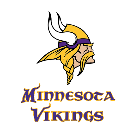 Logo of the Minnesota Vikings football team featuring a Viking with a helmet, long blonde hair, and a braid, and the text 'Minnesota Vikings' below.