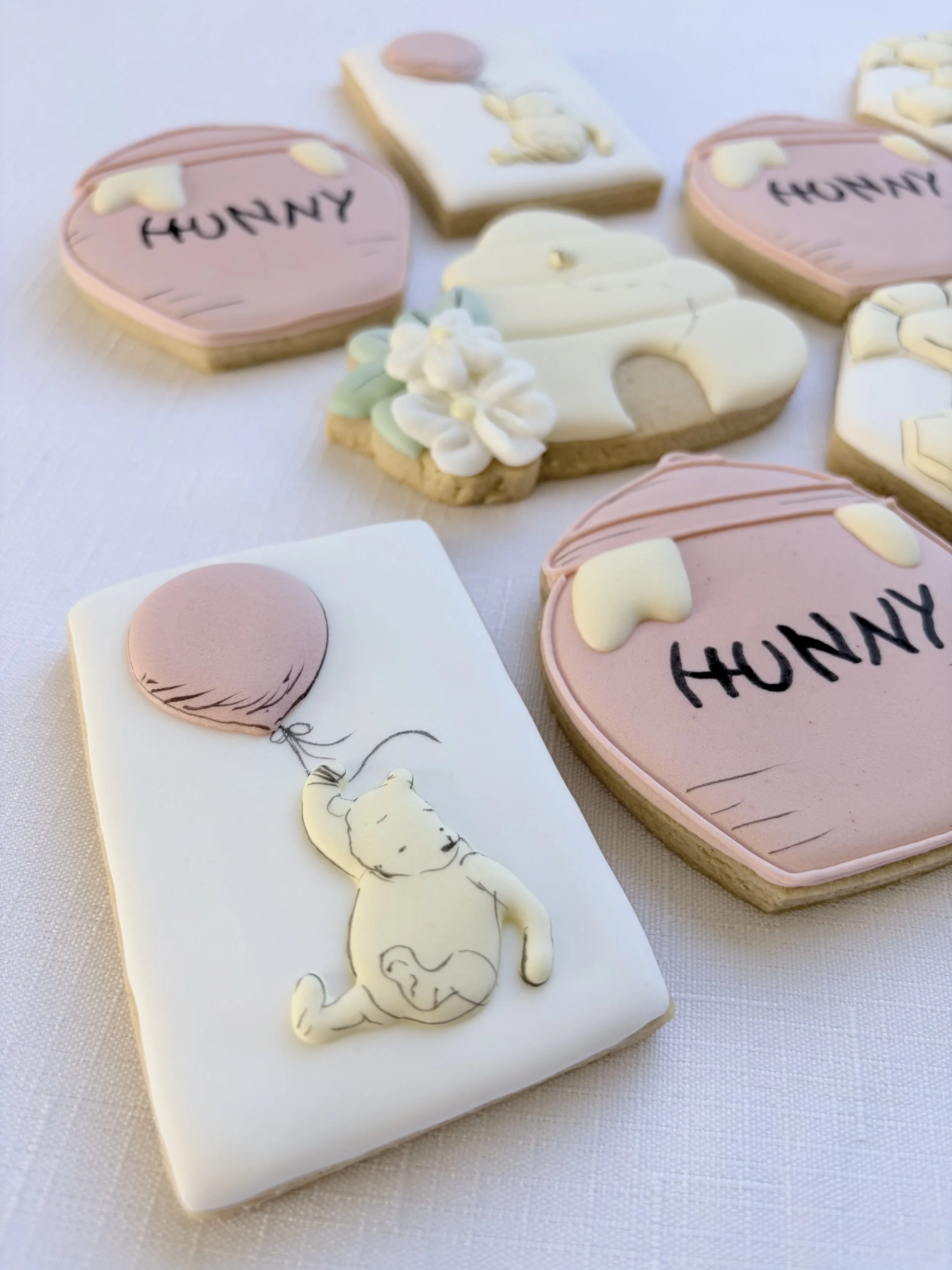 Baby shower cookies, Vintage Winnie-the-Pooh cookies, A little hunny is on the way cookies