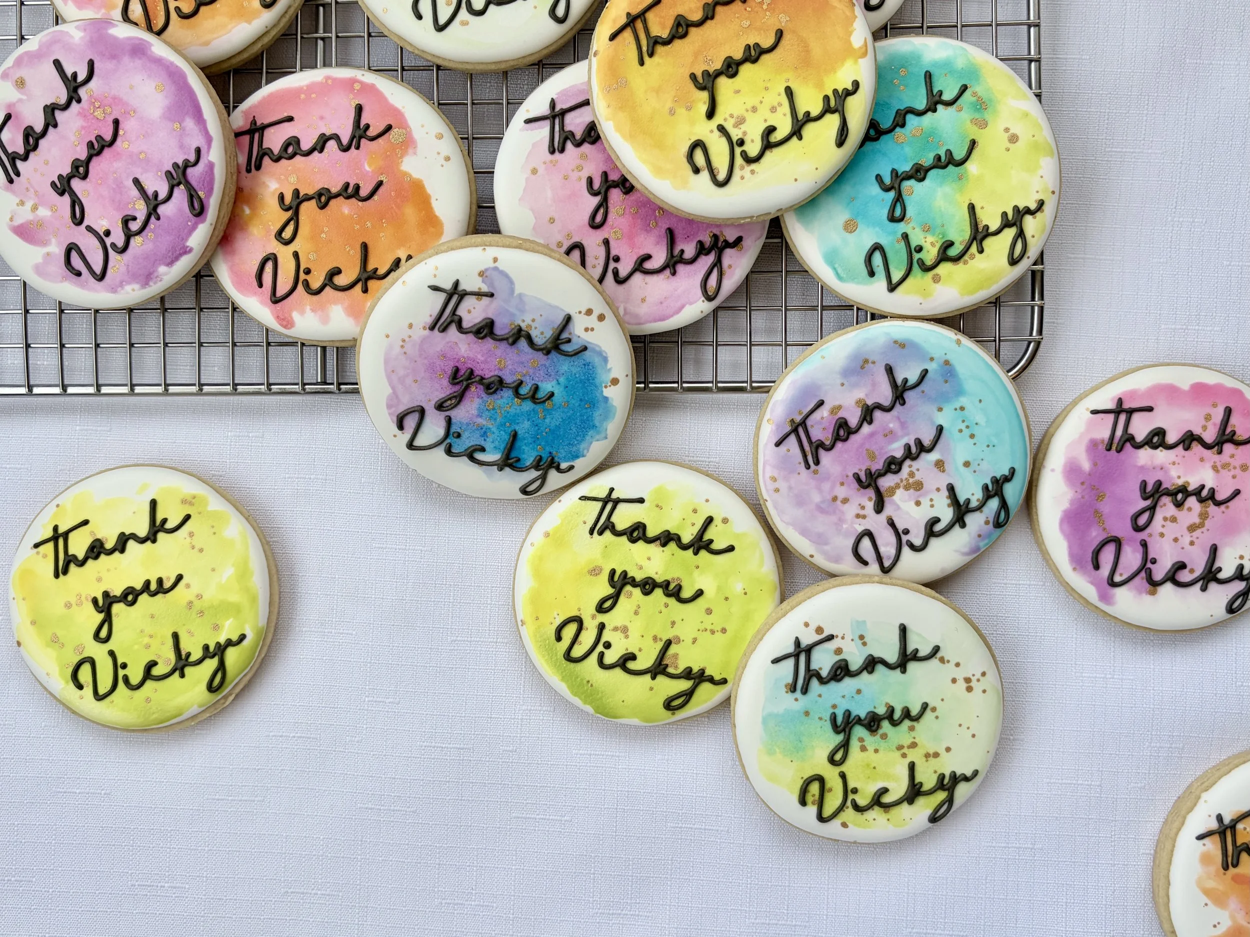 Thank you gift, personalised cookies, watercolour cookies, retirement cookies