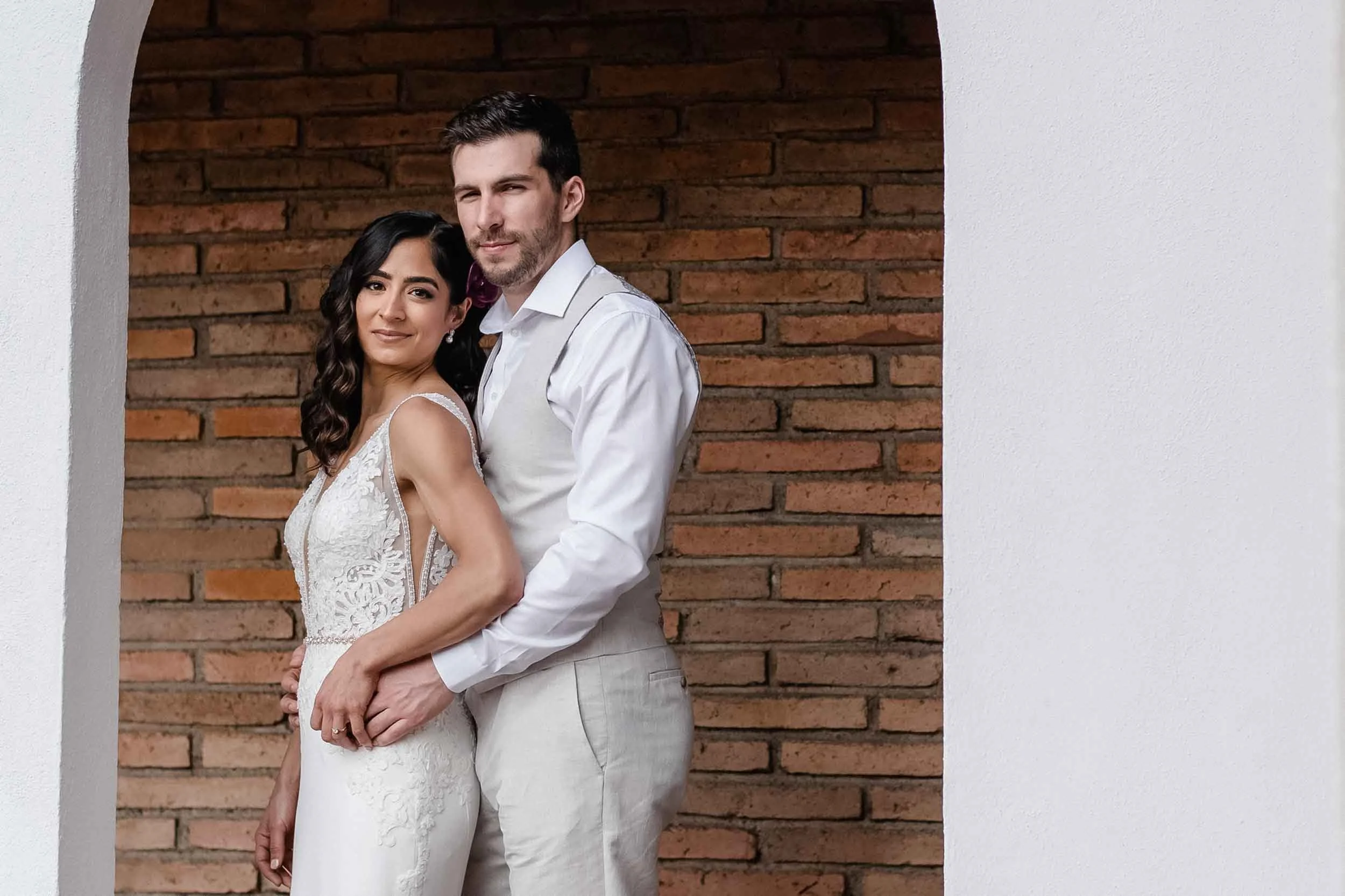 Bride and groom portrait at private villa in Conchas Chinas