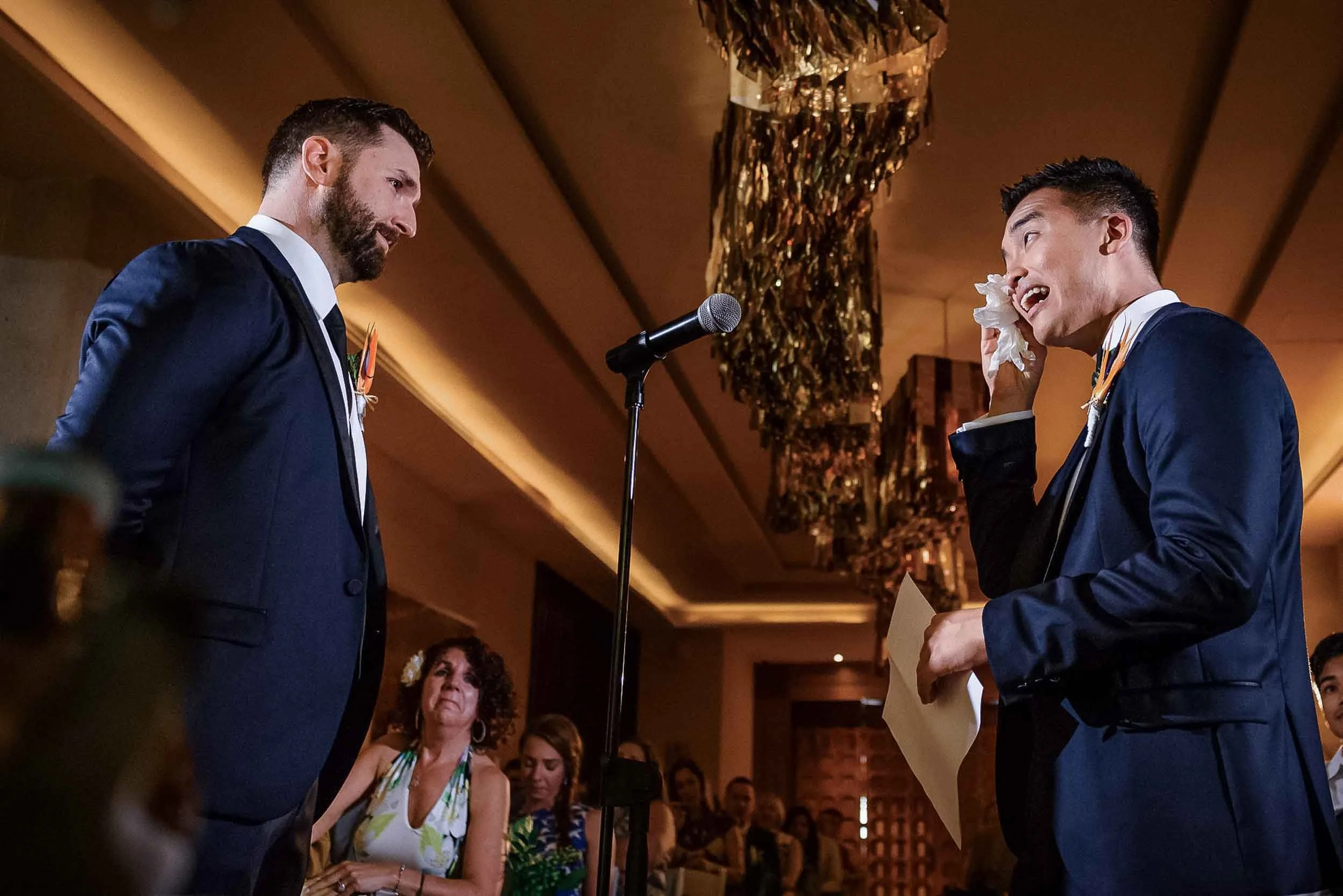 Emotional grooms during their wedding ceremony at the Hyatt Ziva in Puerto Vallarta Mexico