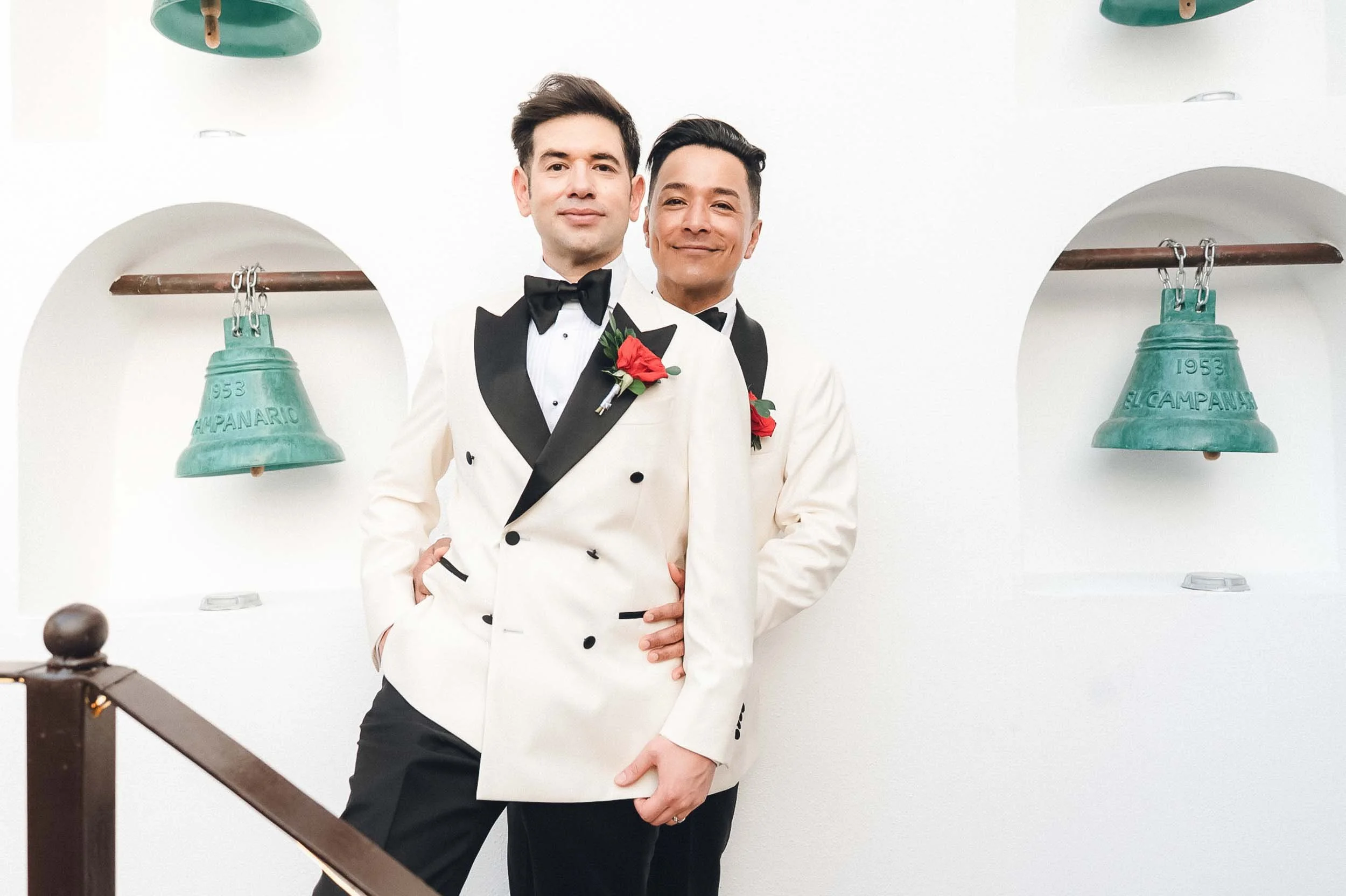 Grooms posing for portraits after their wedding ceremony at the beautiful La Capella Restaurant in Puerto Vallarta