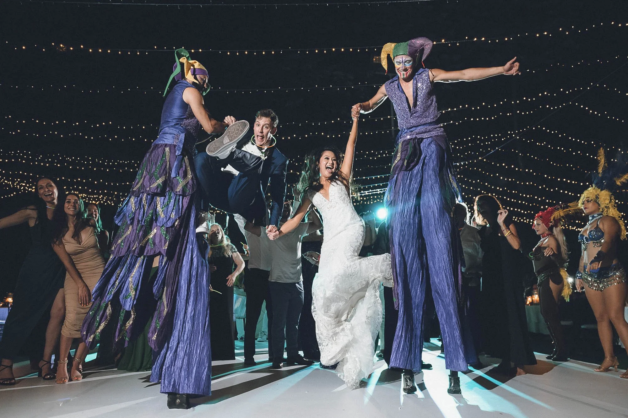 Wedding reception fun with bride and groom at Hotel Mousai Vallarta