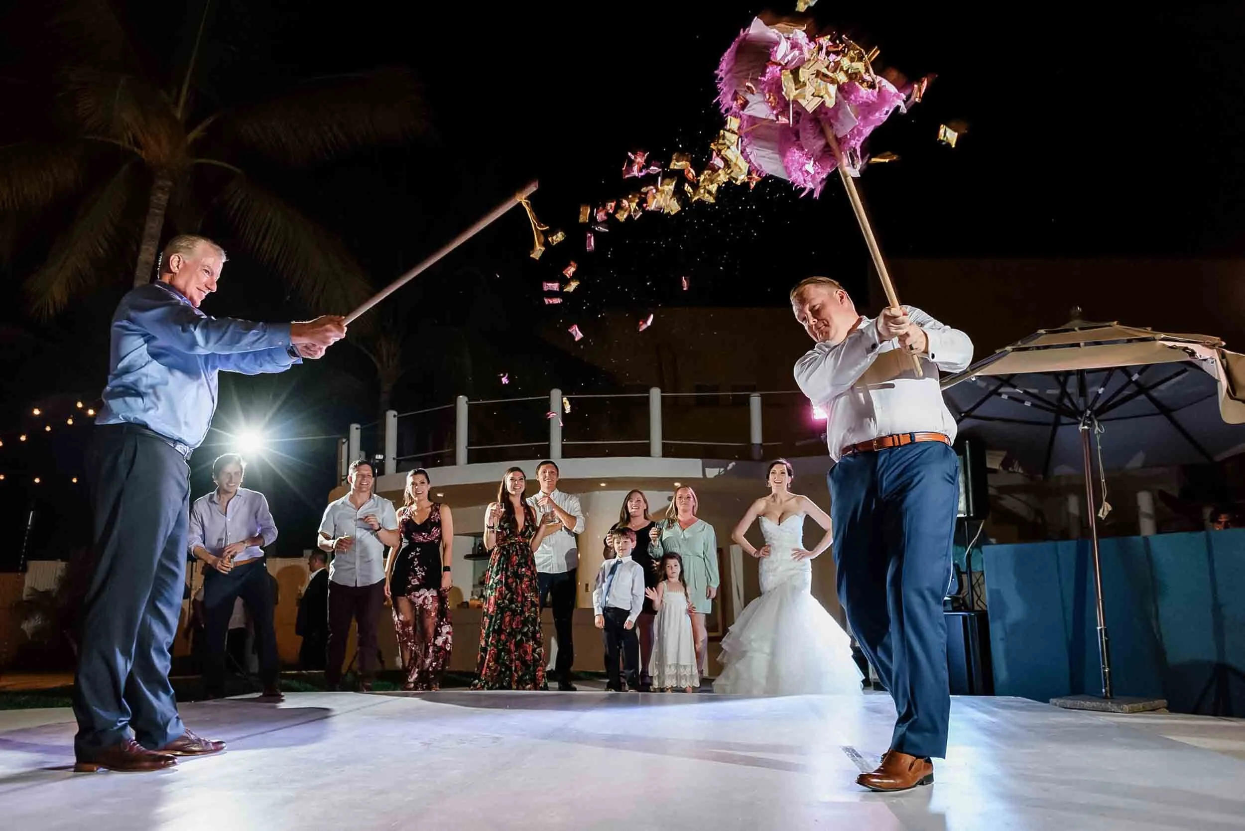 Groom and piñata at wedding reception at Puerto Vallarta Westin resort