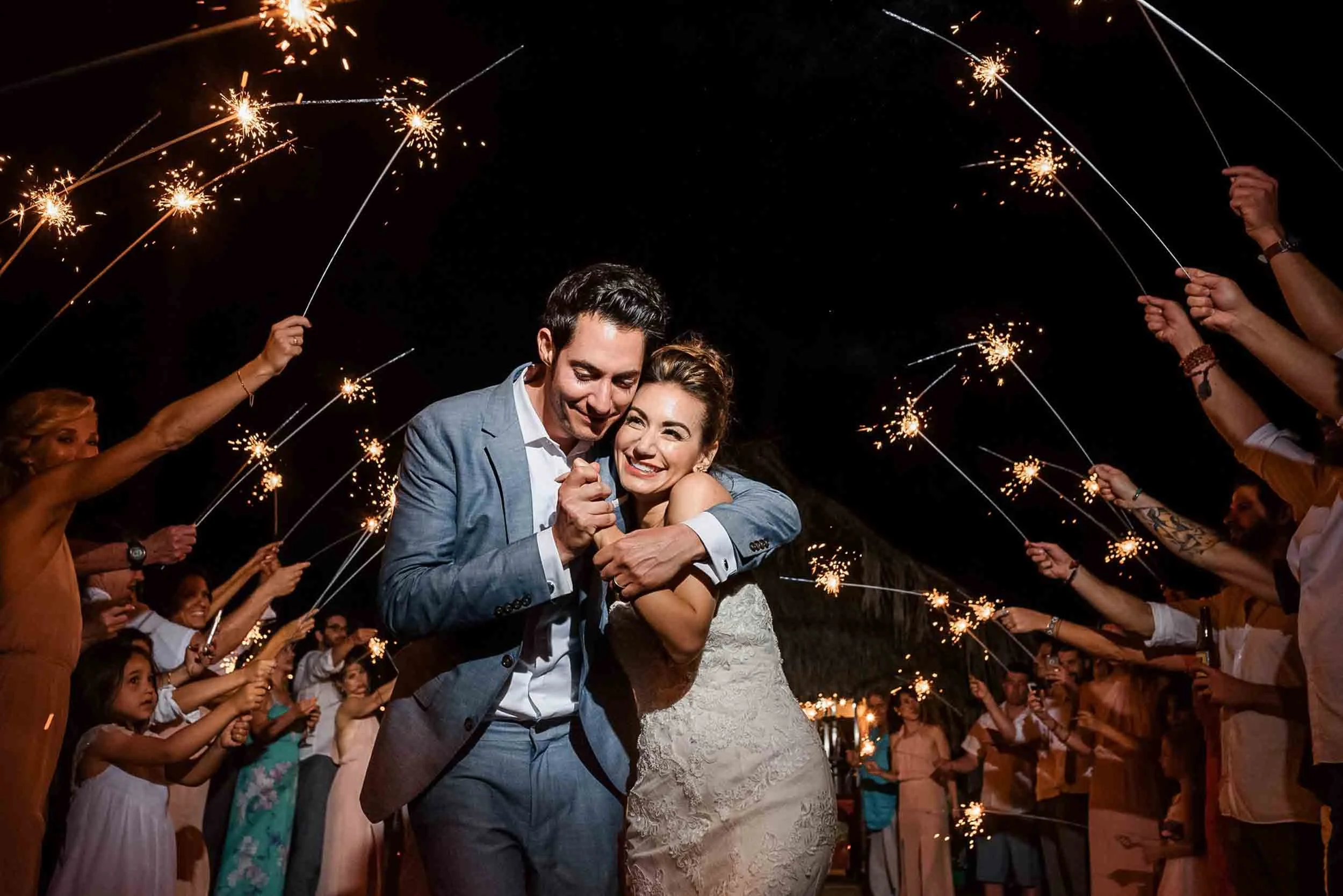 Sparkler exit at beach wedding in Puerto Vallarta