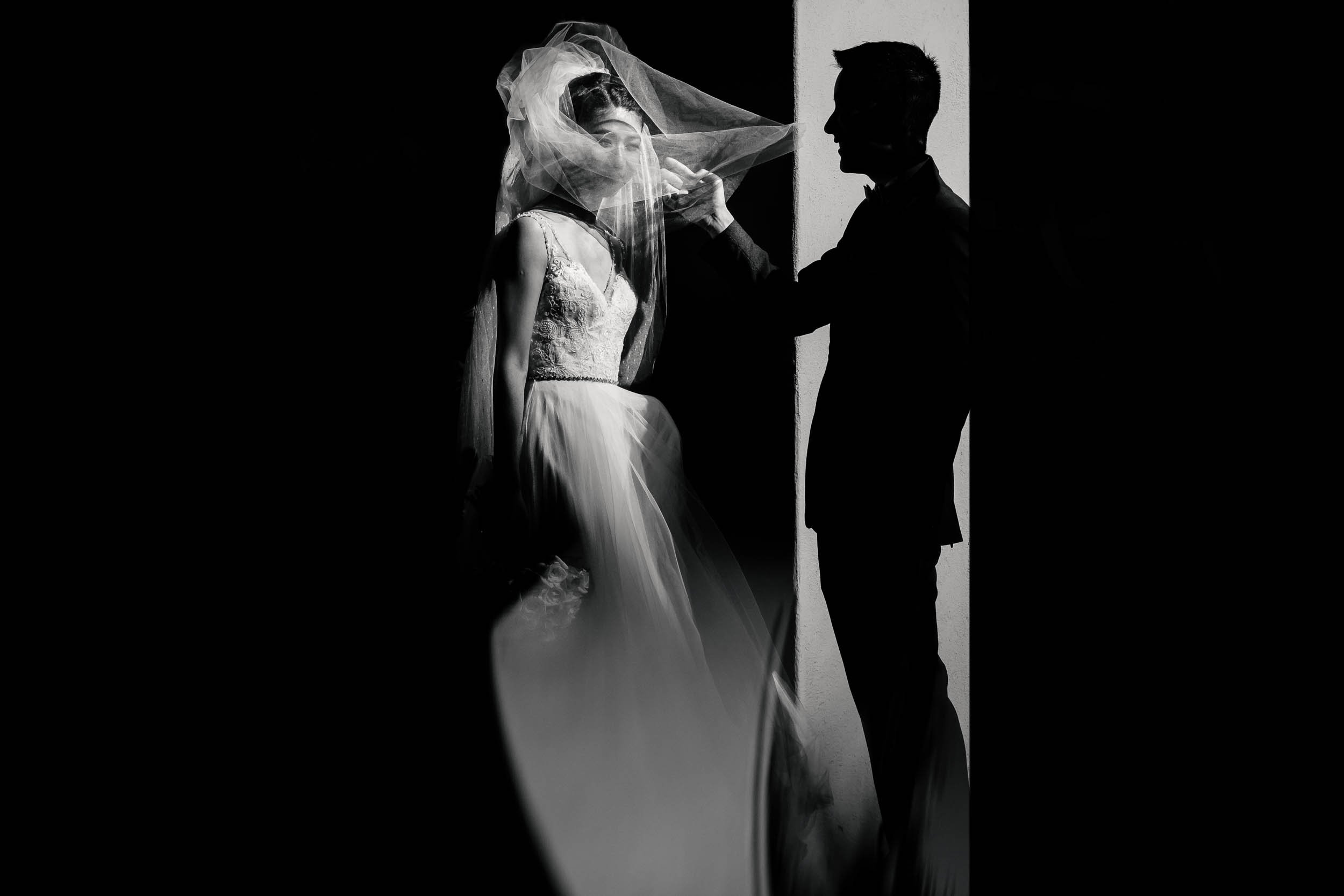 Modern portrait of bride and groom at Velas Resort in Puerto Vallarta
