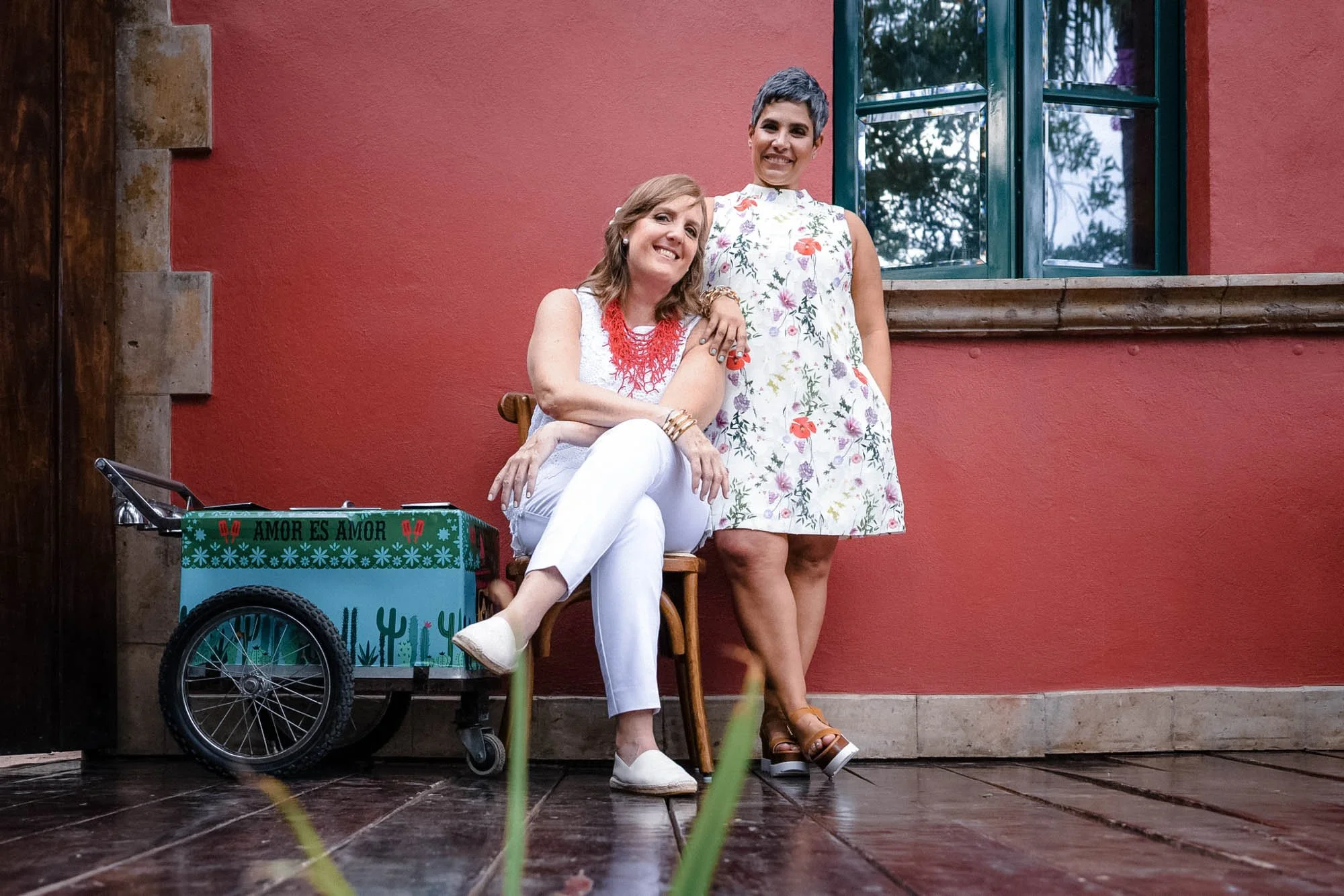Lesbian couple portrait on their wedding day.