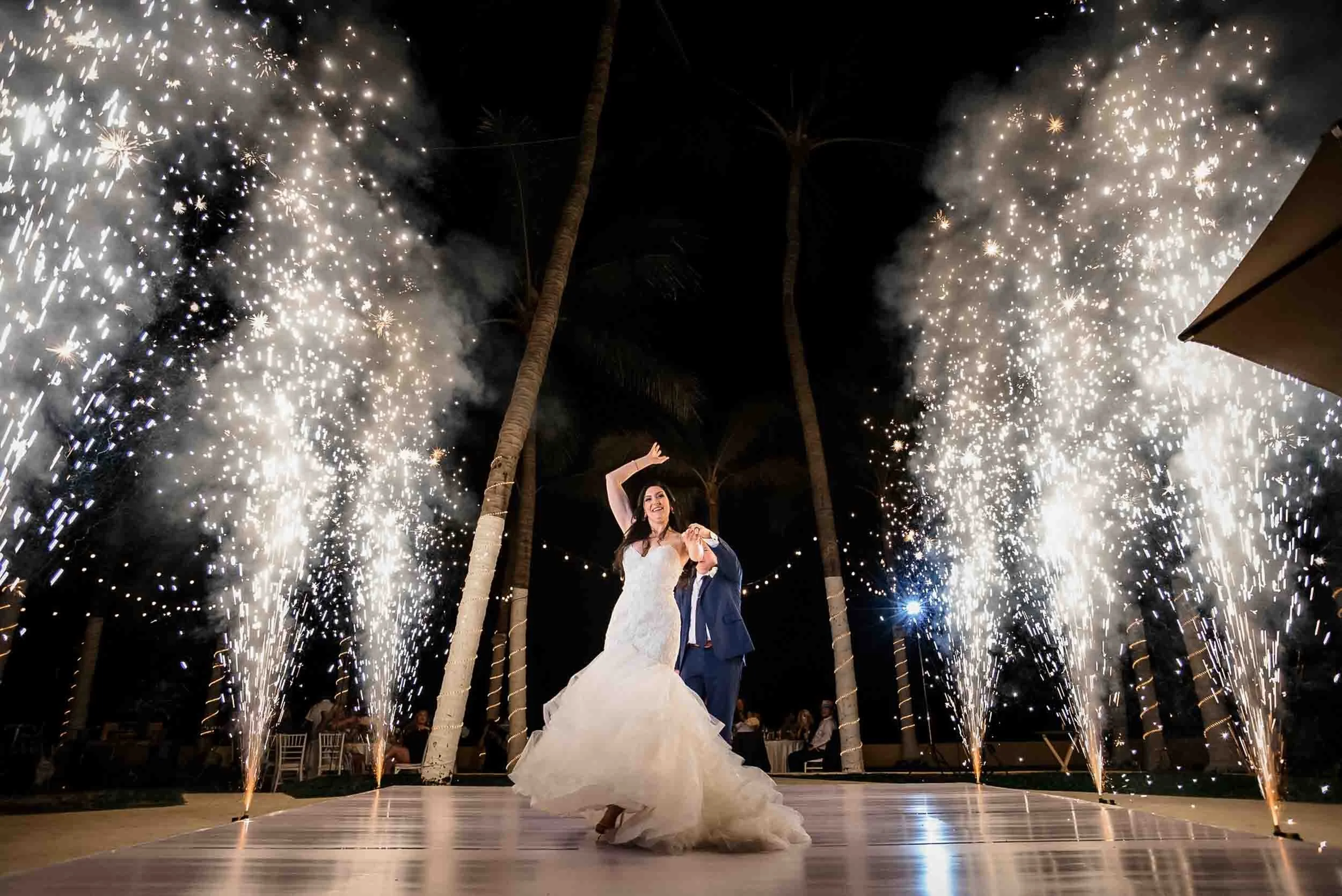 First dance fireworks on dance floor at Puerto Vallarta wedding