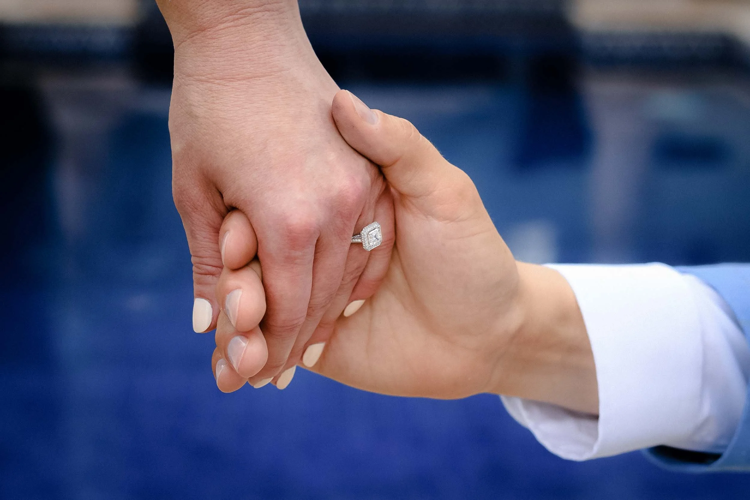 Engagement ring closeup engagement downtown Vallarta