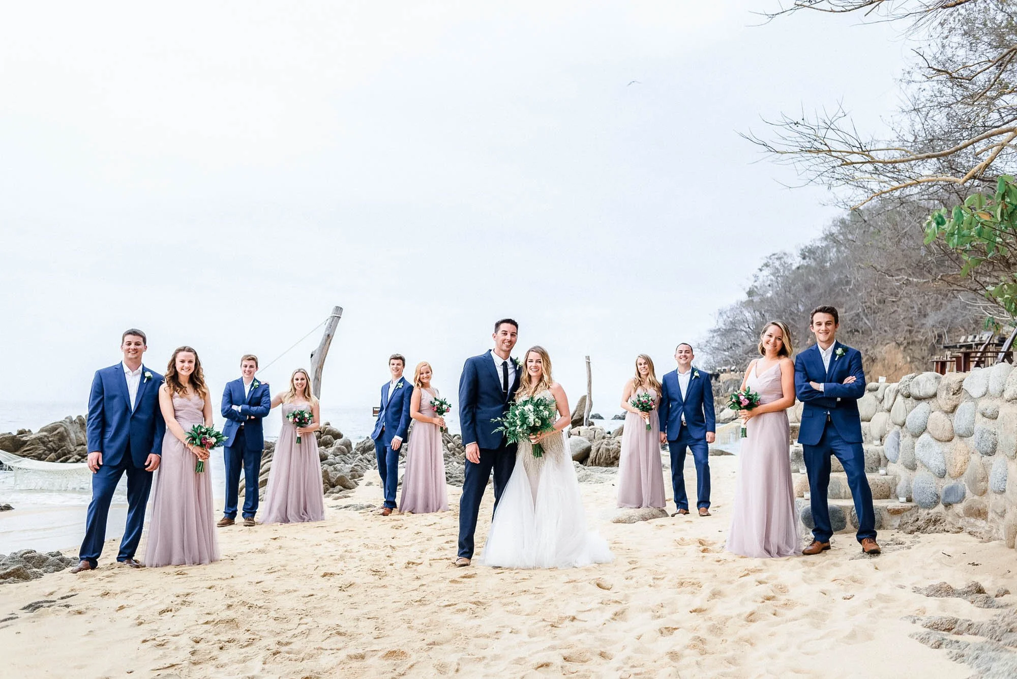Bridal party portrait at Las Caletas beach in Puerto Vallarta