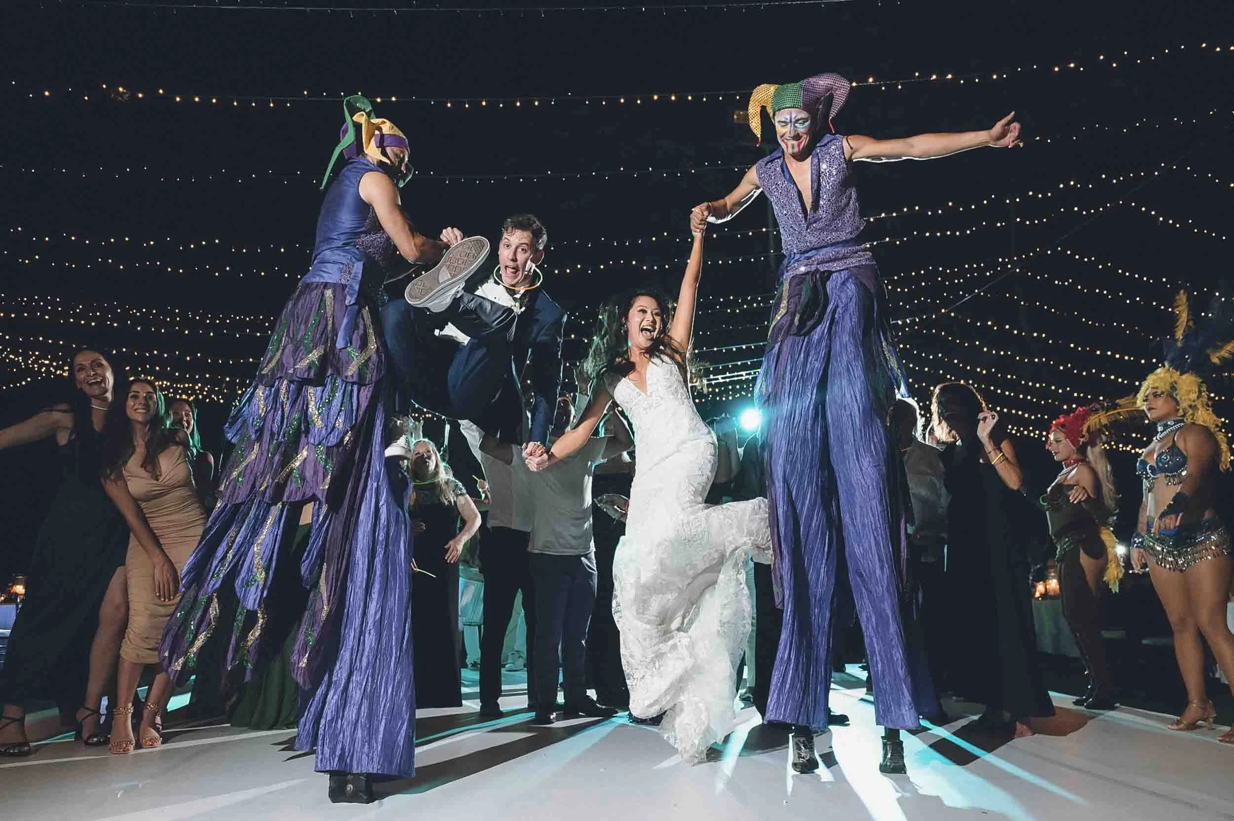 Wedding reception fun with bride and groom at Hotel Mousai Vallarta