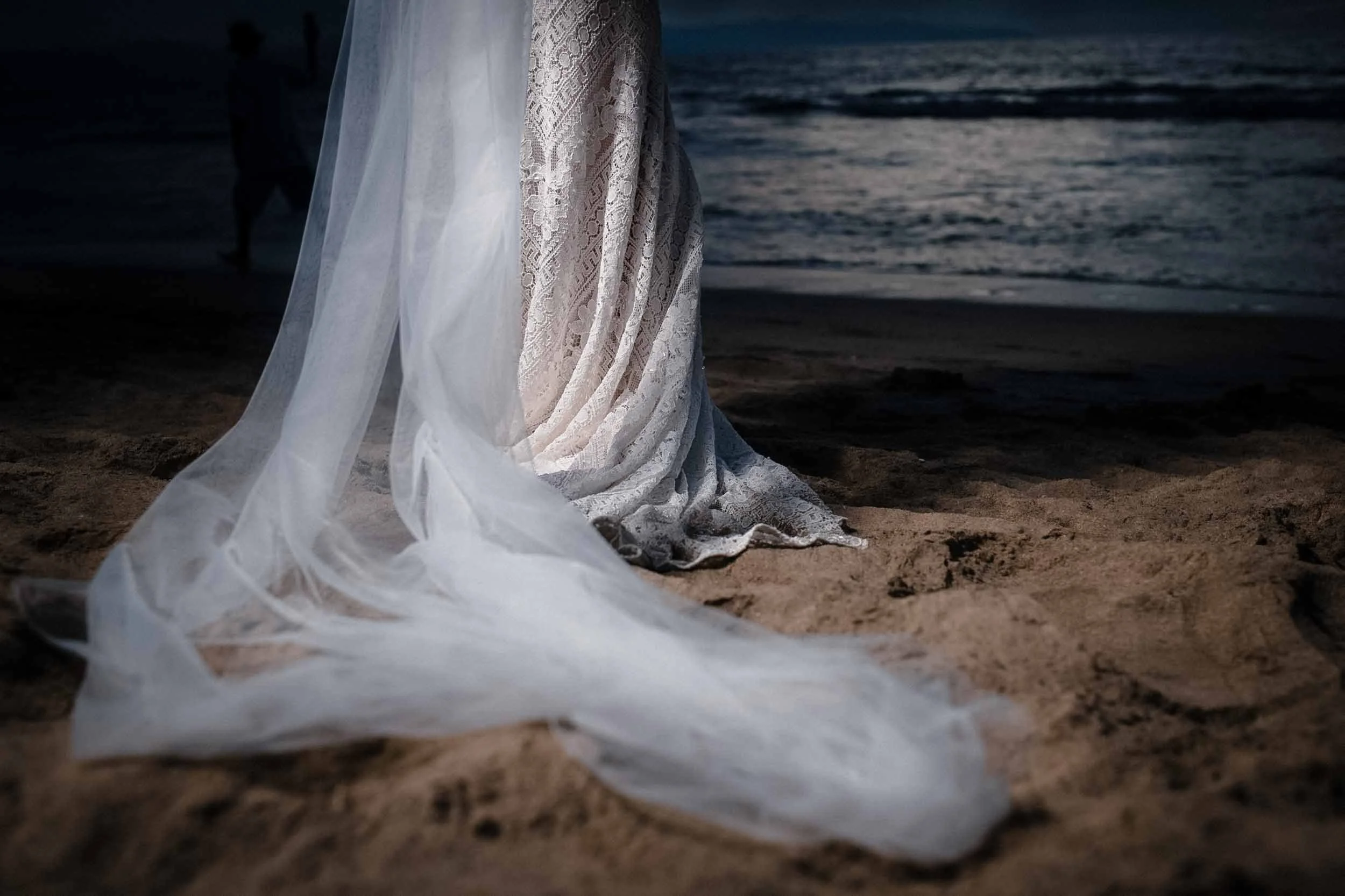 Veil and dress detail on beach during Puerto Vallarta destination wedding