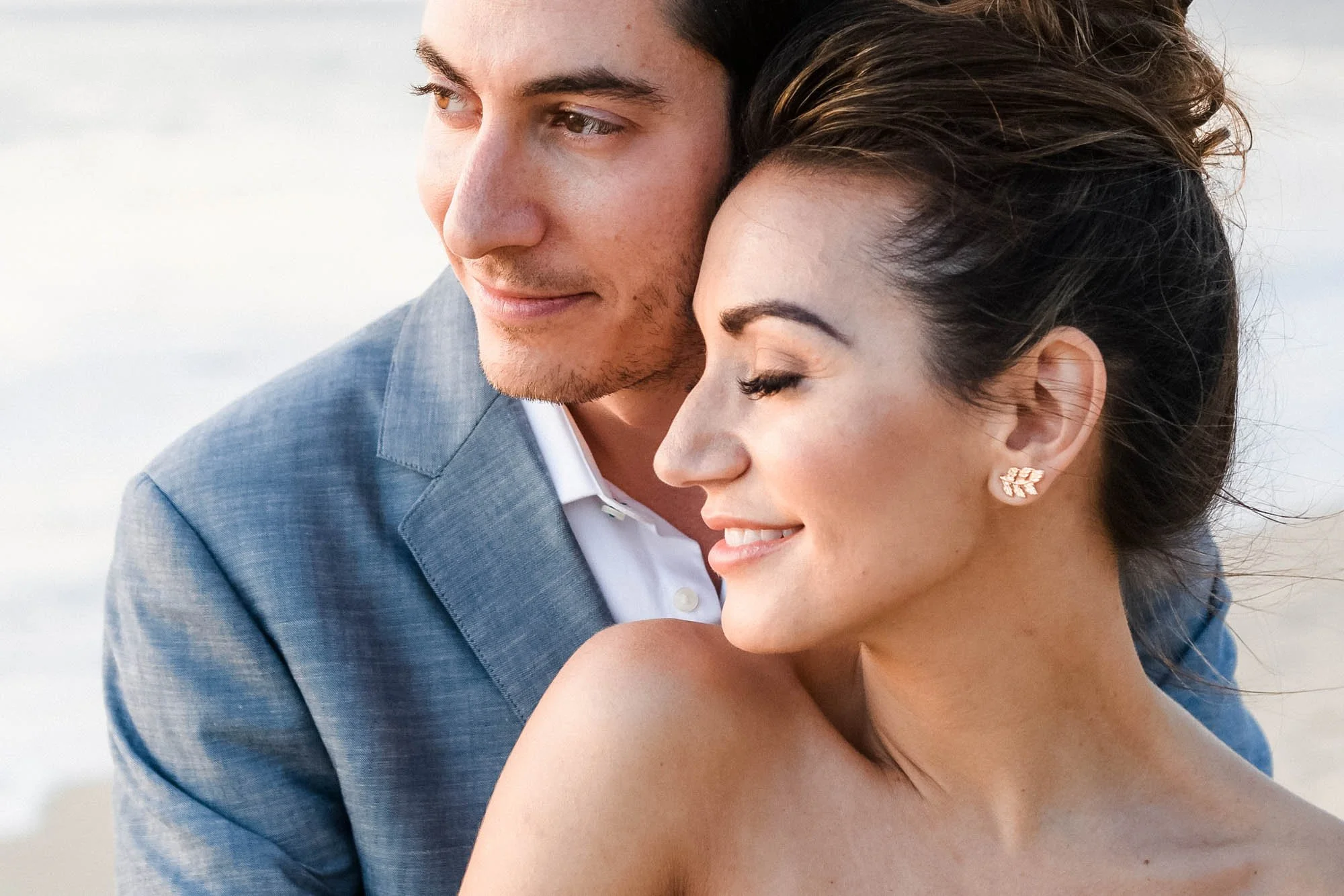 Intimate bridal portrait during beach photo session.