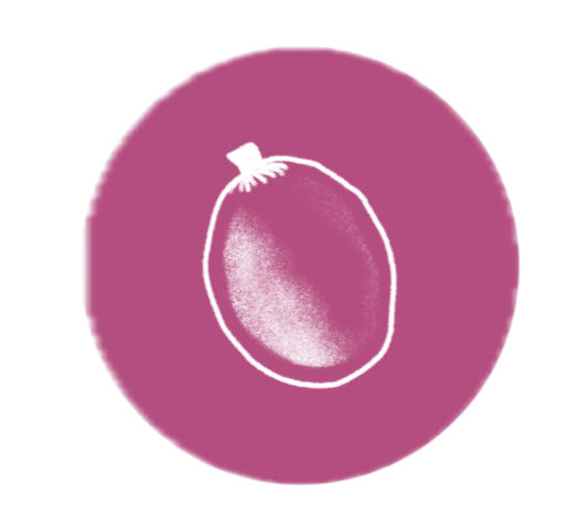 Illustration of a bag of a yellow or golden-colored snack, possibly chewing gum, with a flavor hint displayed as a cherry and lime.