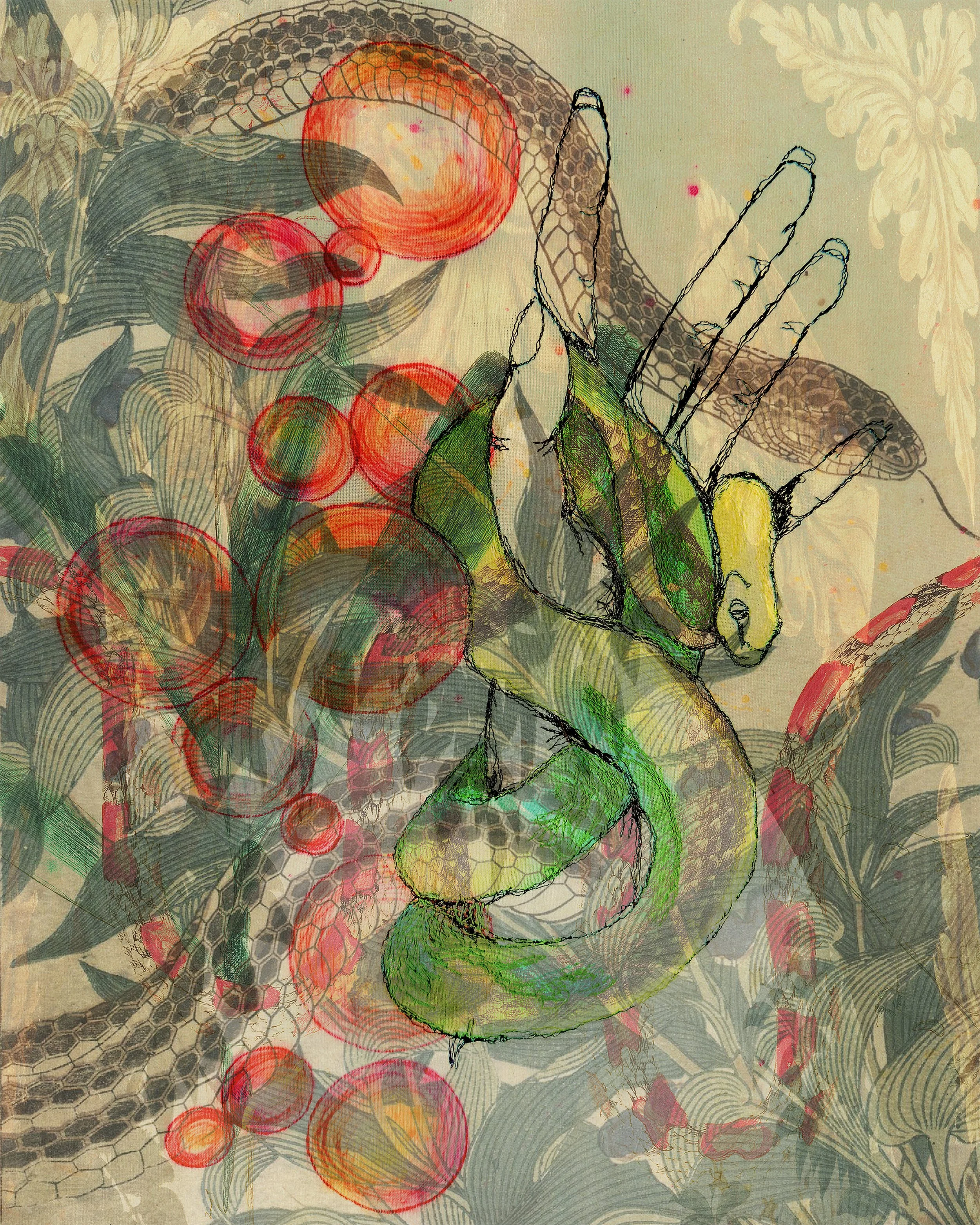 Title Handled Chaos
Mixed Media- Watercolor, Embroidery and Digital Collage