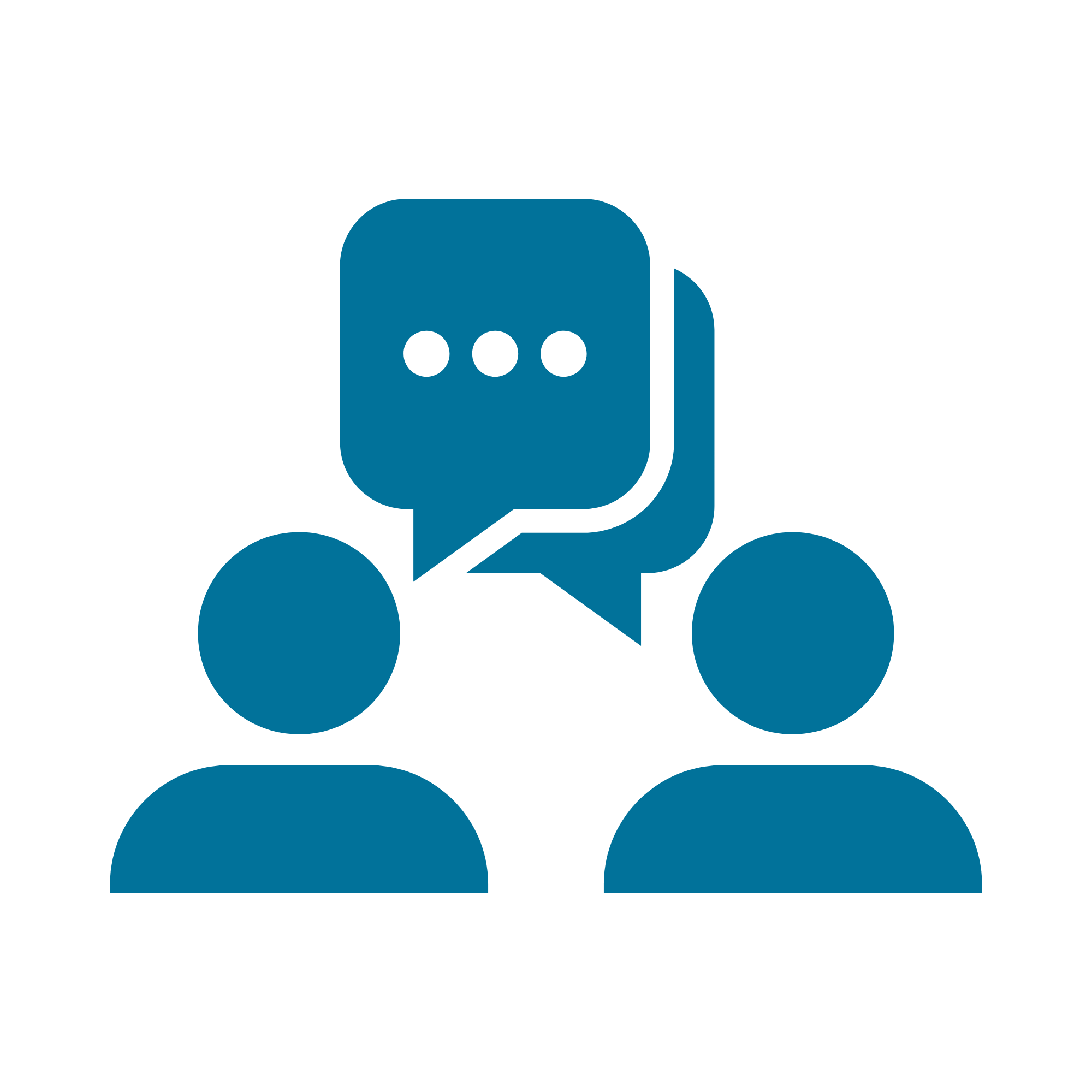 Icon of two people talking with speech bubble containing three dots, representing conversation or communication.
