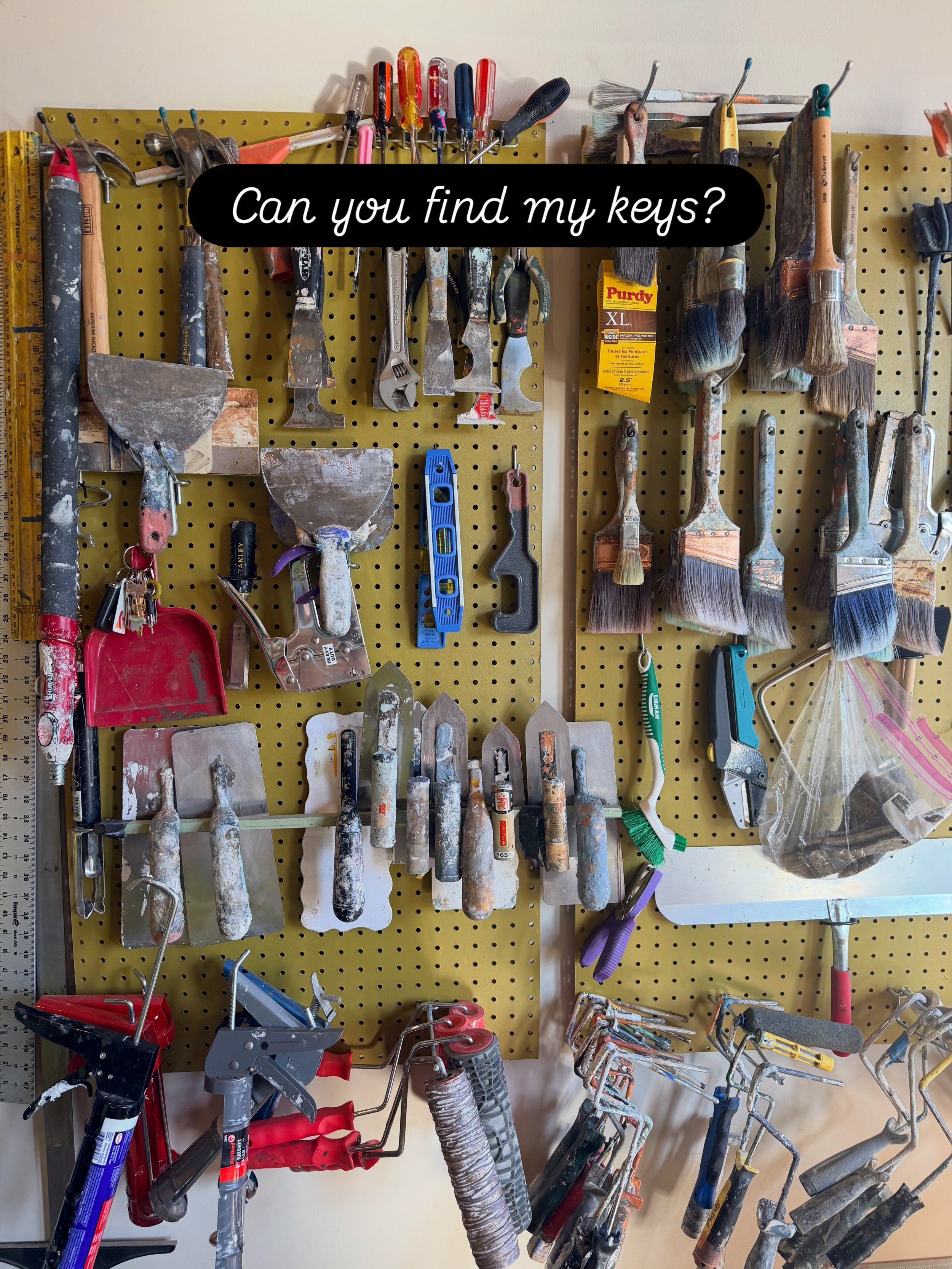 Summer hours means having the kids in the studio from time to time. I asked B to hang my keys on the hook, apparently I needed to clarify *which* hook. 20 min later I finally found them, omg.