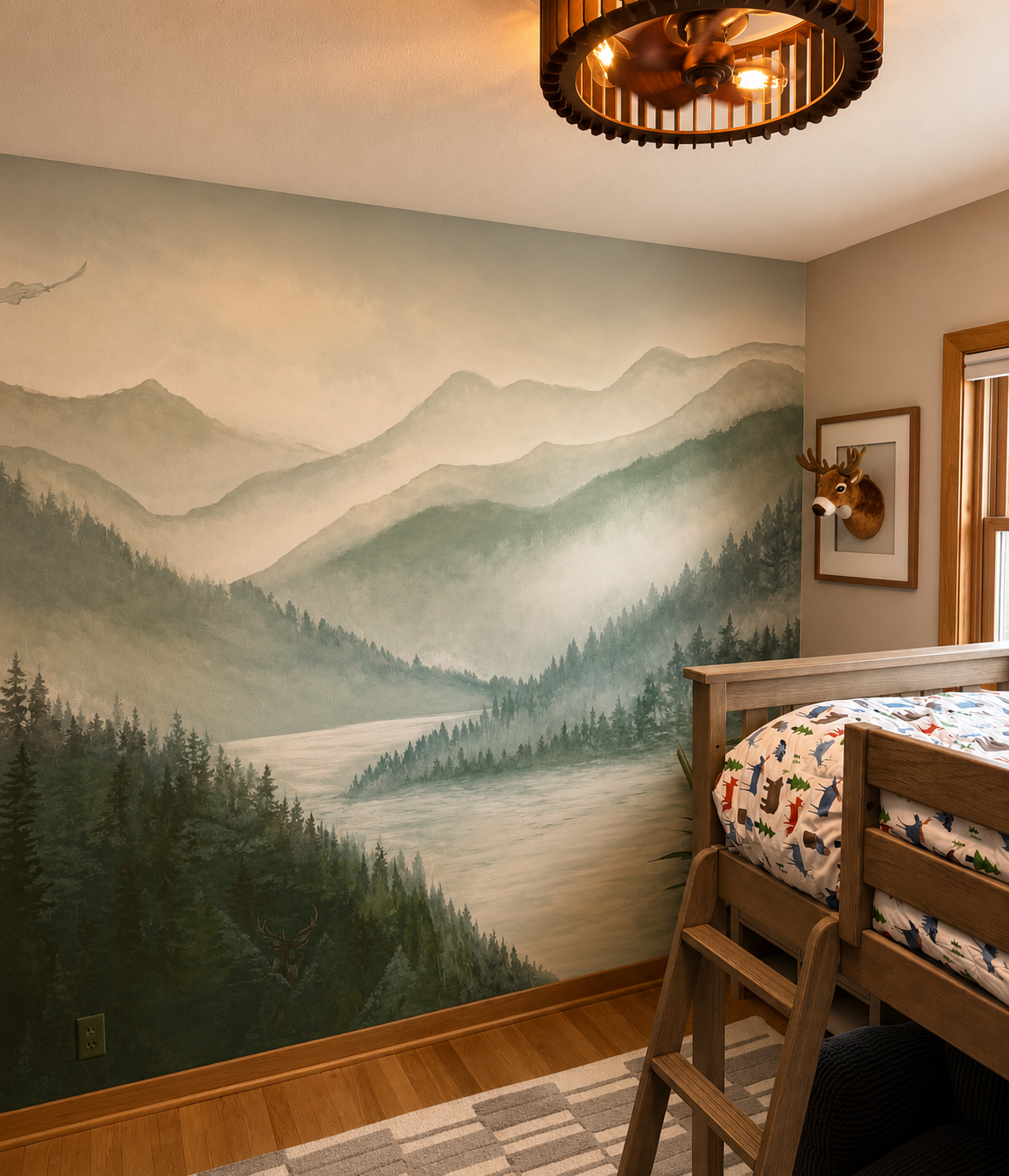 Cozy woodland-themed child bedroom decor