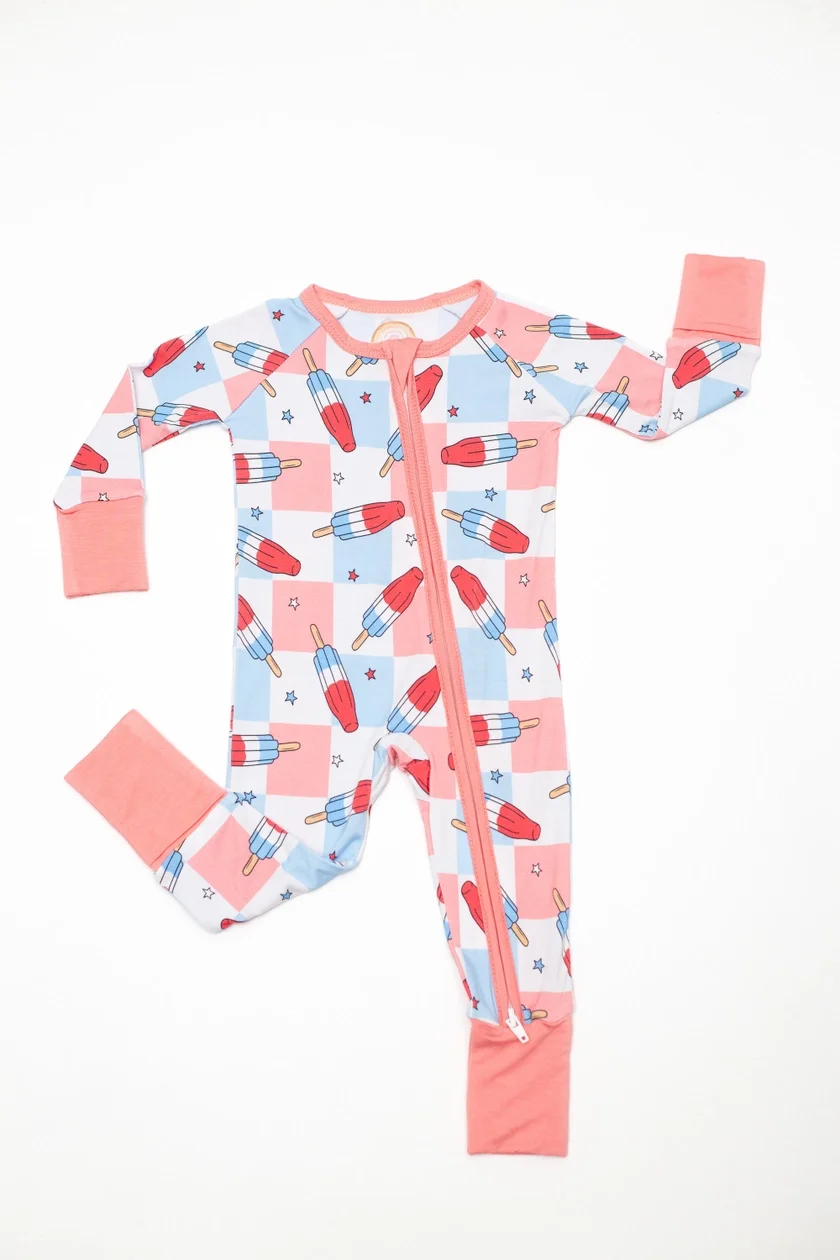Patriotic Popsicles Baby Bamboo Zipper Romper