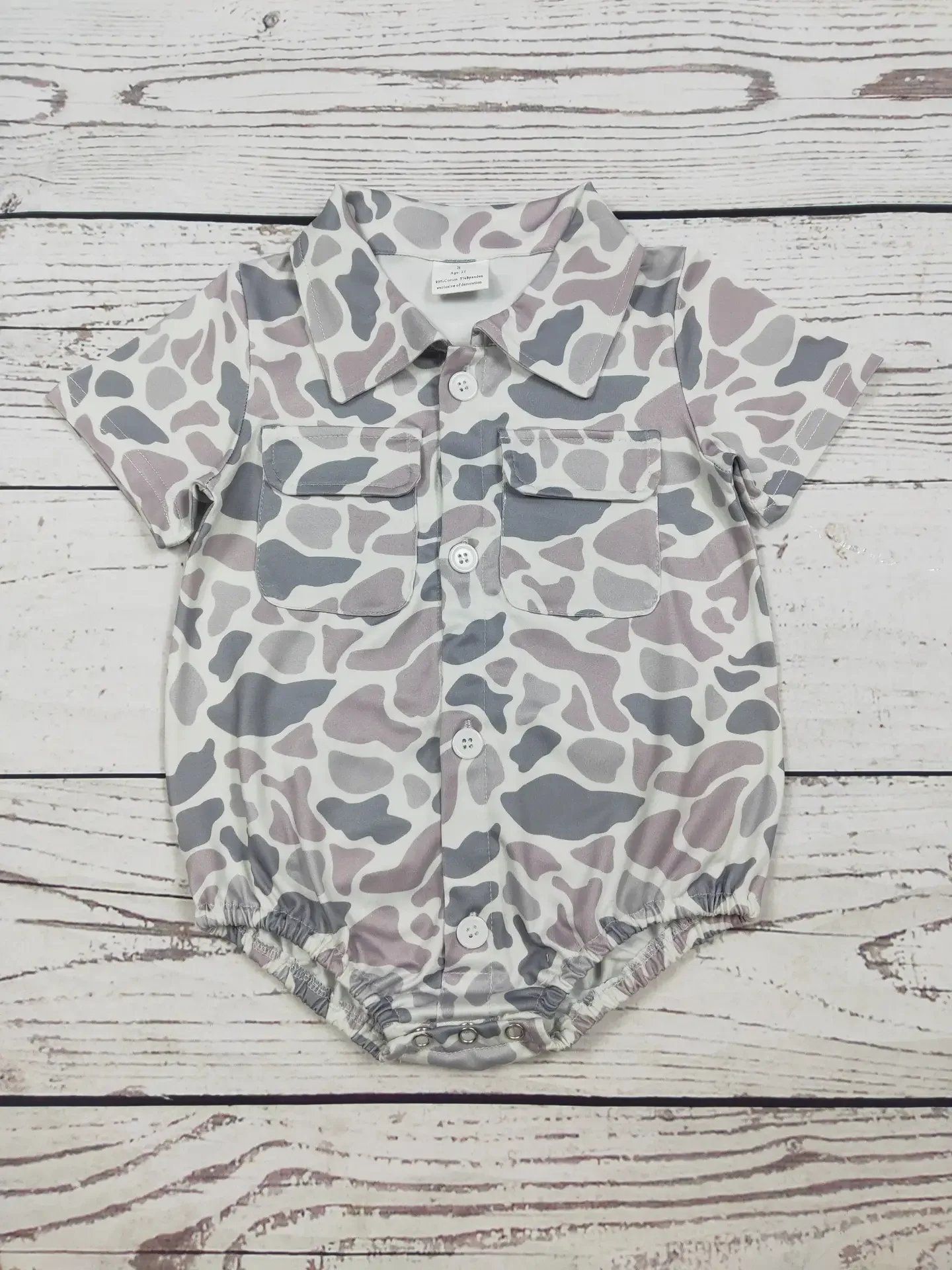 Camouflage Printed Baby Boy Bubble with Pocket