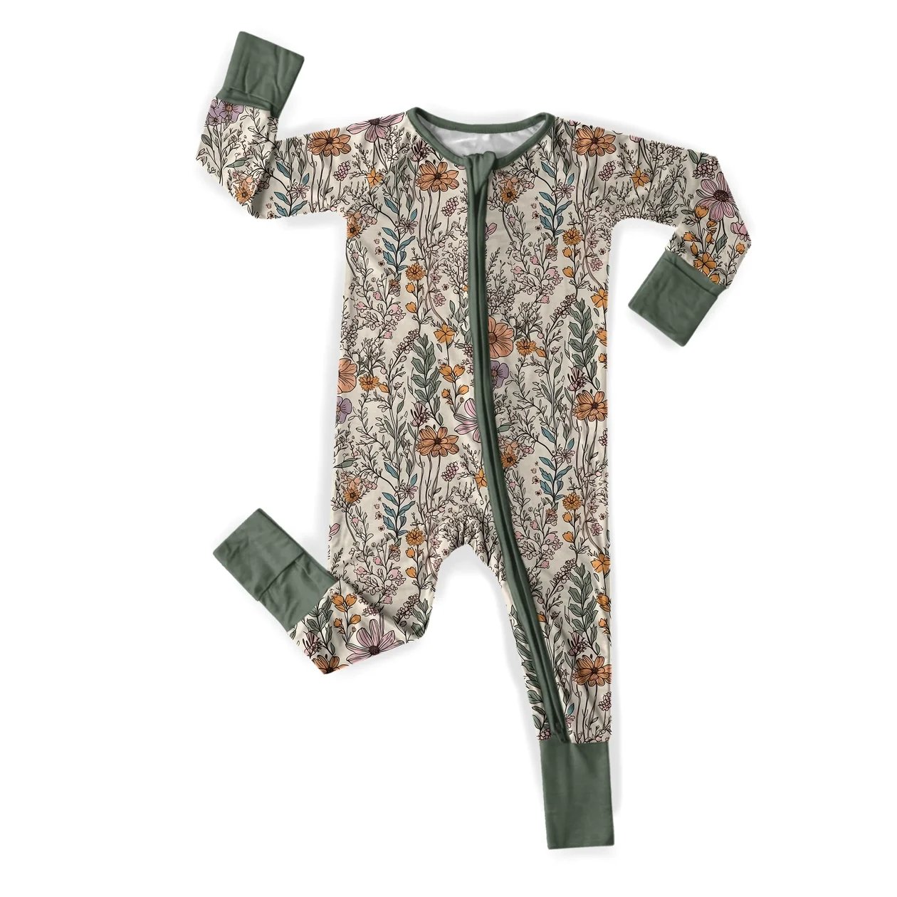 Vintage Floral Bamboo Zipper Romper