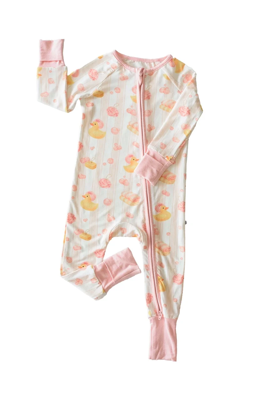 Convertible Bamboo Zip Romper | Bubble Duckies Pink