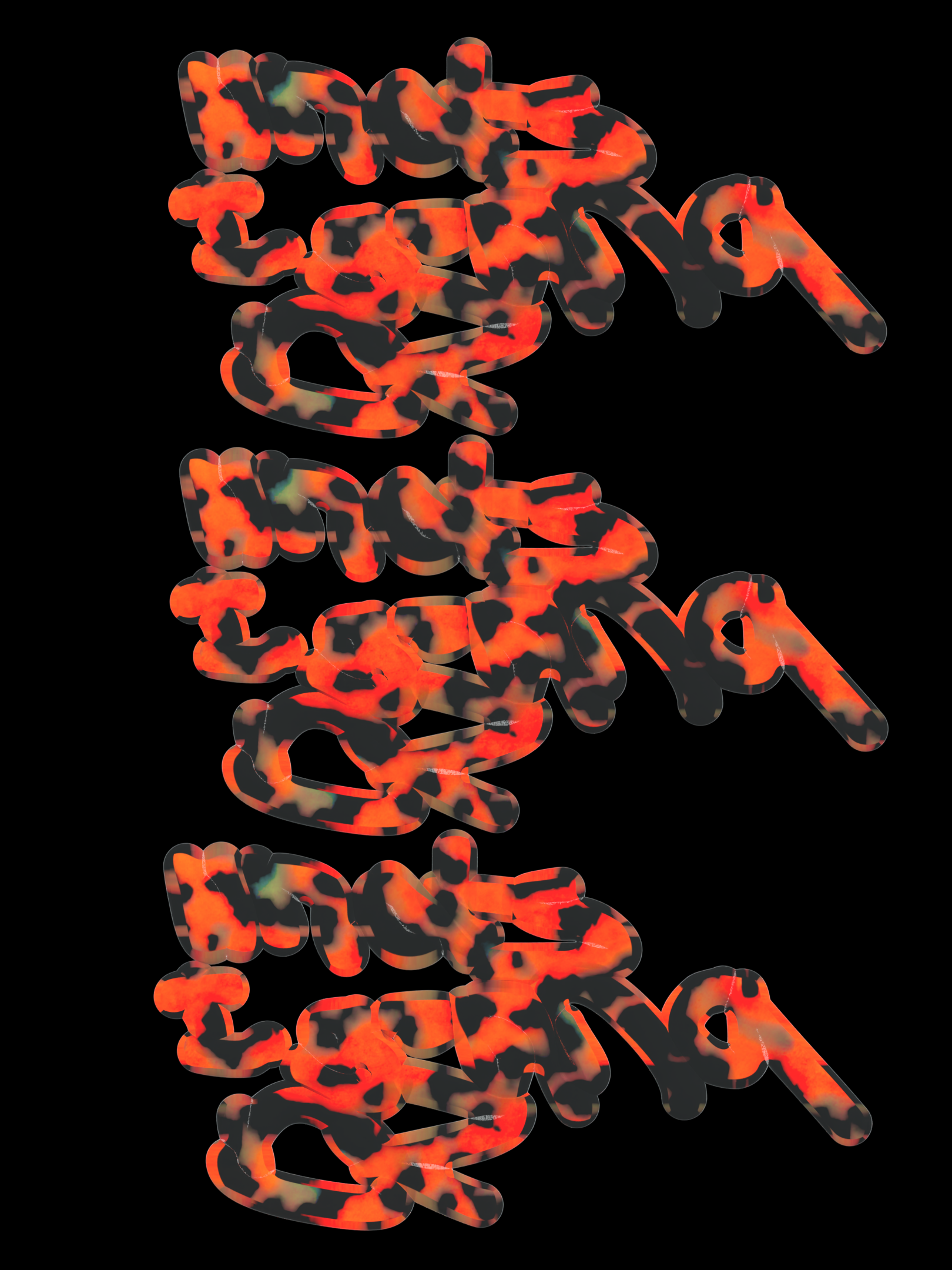 Stylized text with orange, black, and green camouflage pattern on a black background.