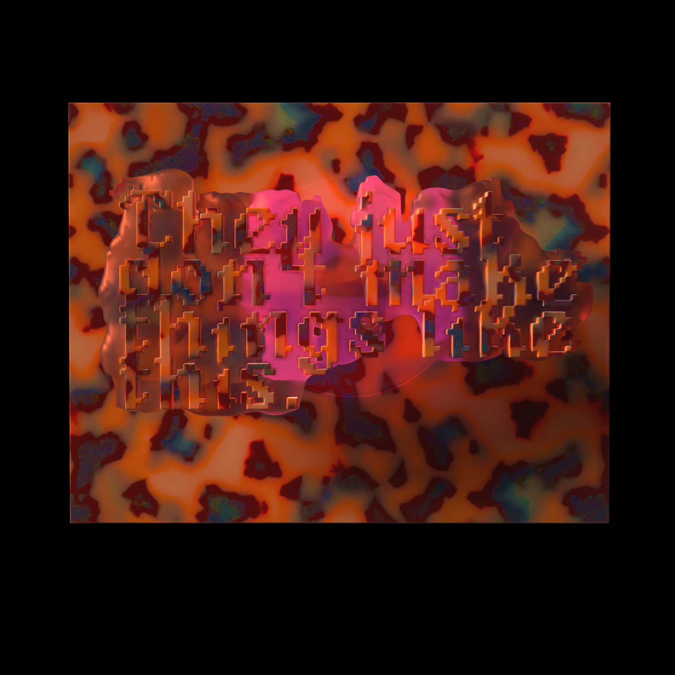Digital art with pixelated text 'this is not' in pink, orange, and purple colors, set against a textured multicolored background.
