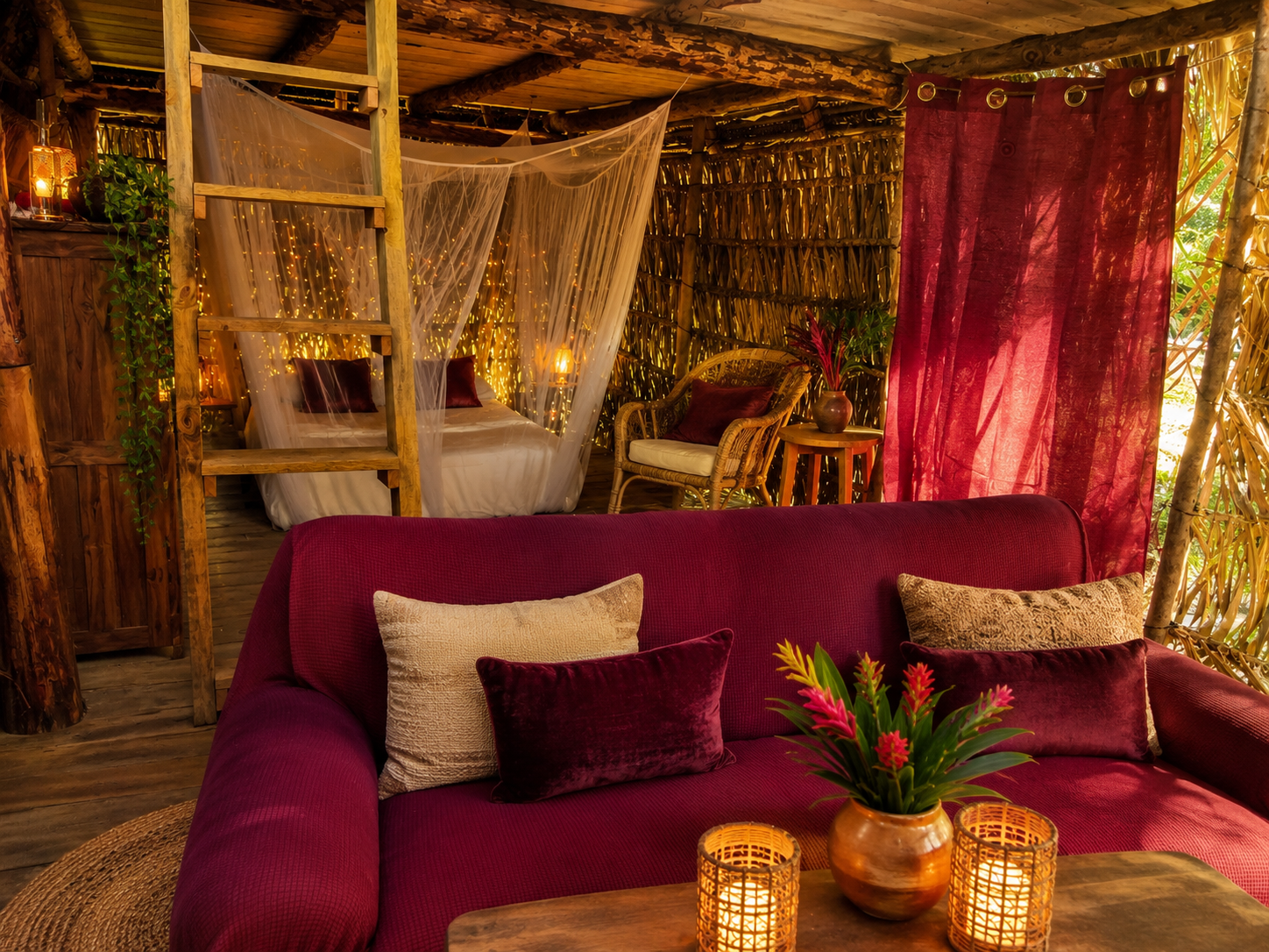 Espacio cálido y confortable en una cabaña rodeada de naturaleza