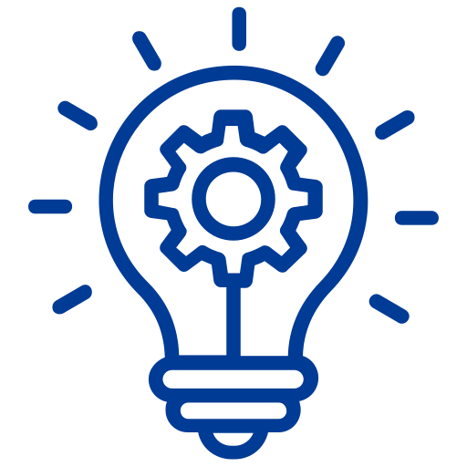 Light bulb with gear inside, representing innovation or ideas.