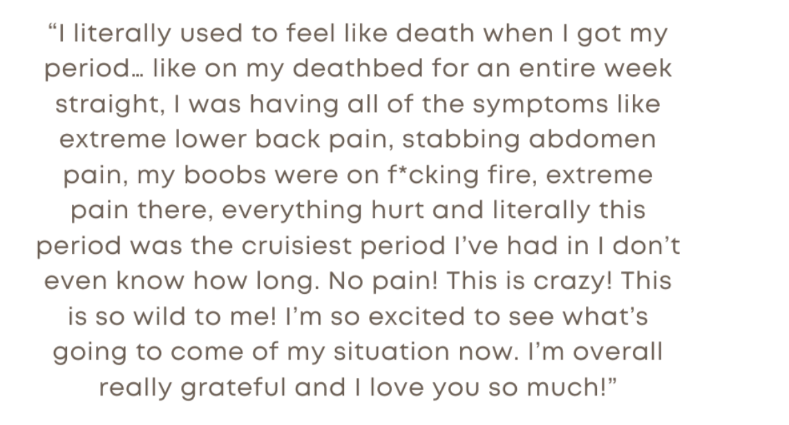 Quote about difficult menstrual period and feelings of gratitude and love.