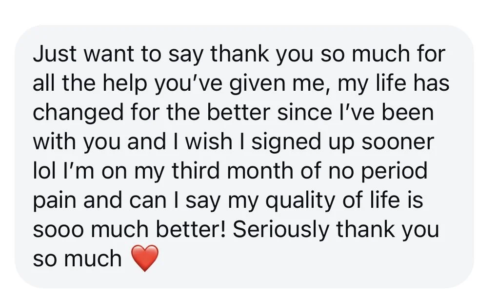 A text message expressing gratitude for help, mentioning health improvements and a wish for earlier sign-up, ending with a heart emoji.