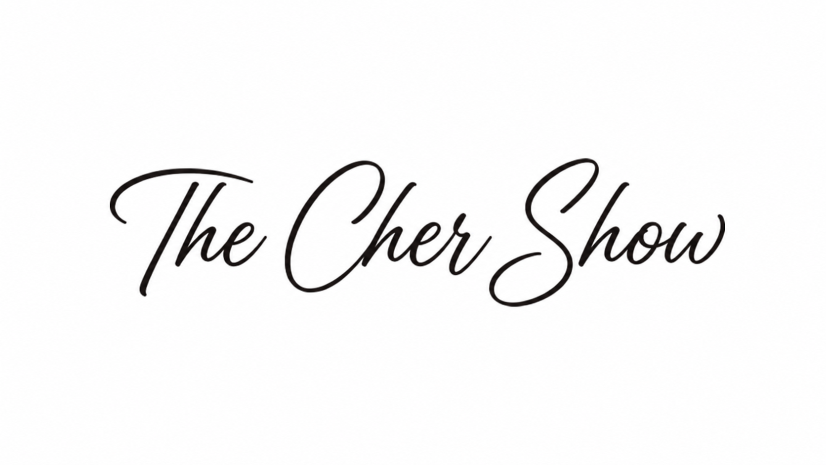 Stylized text reading 'The Cher Show' in black cursive font on a white background.