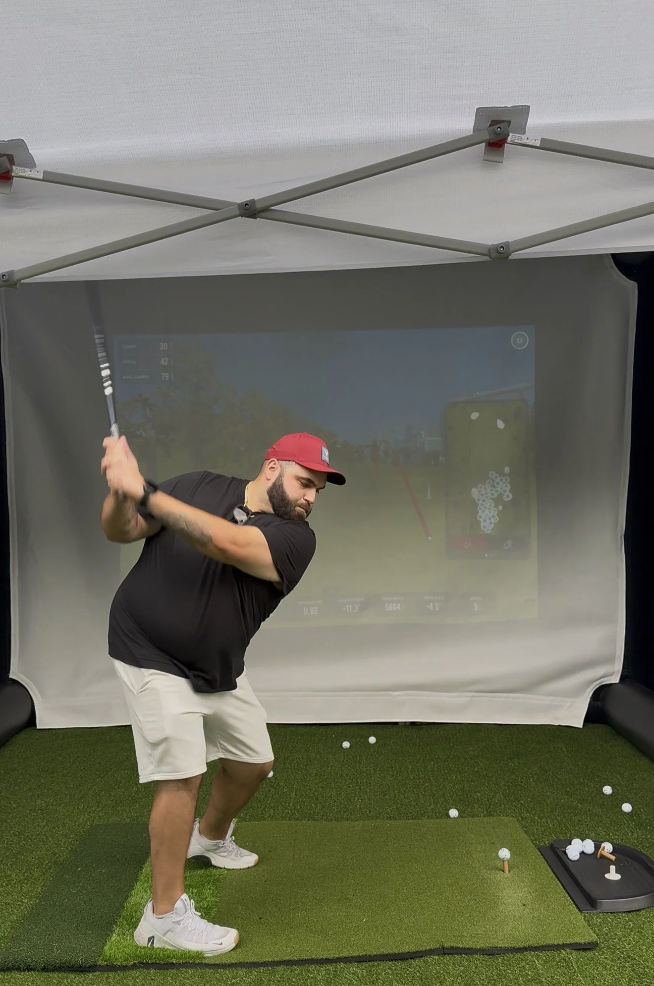 Golfer uses Mobile Golf Simulator at Birthday Party in Attleboro, Massachusetts
