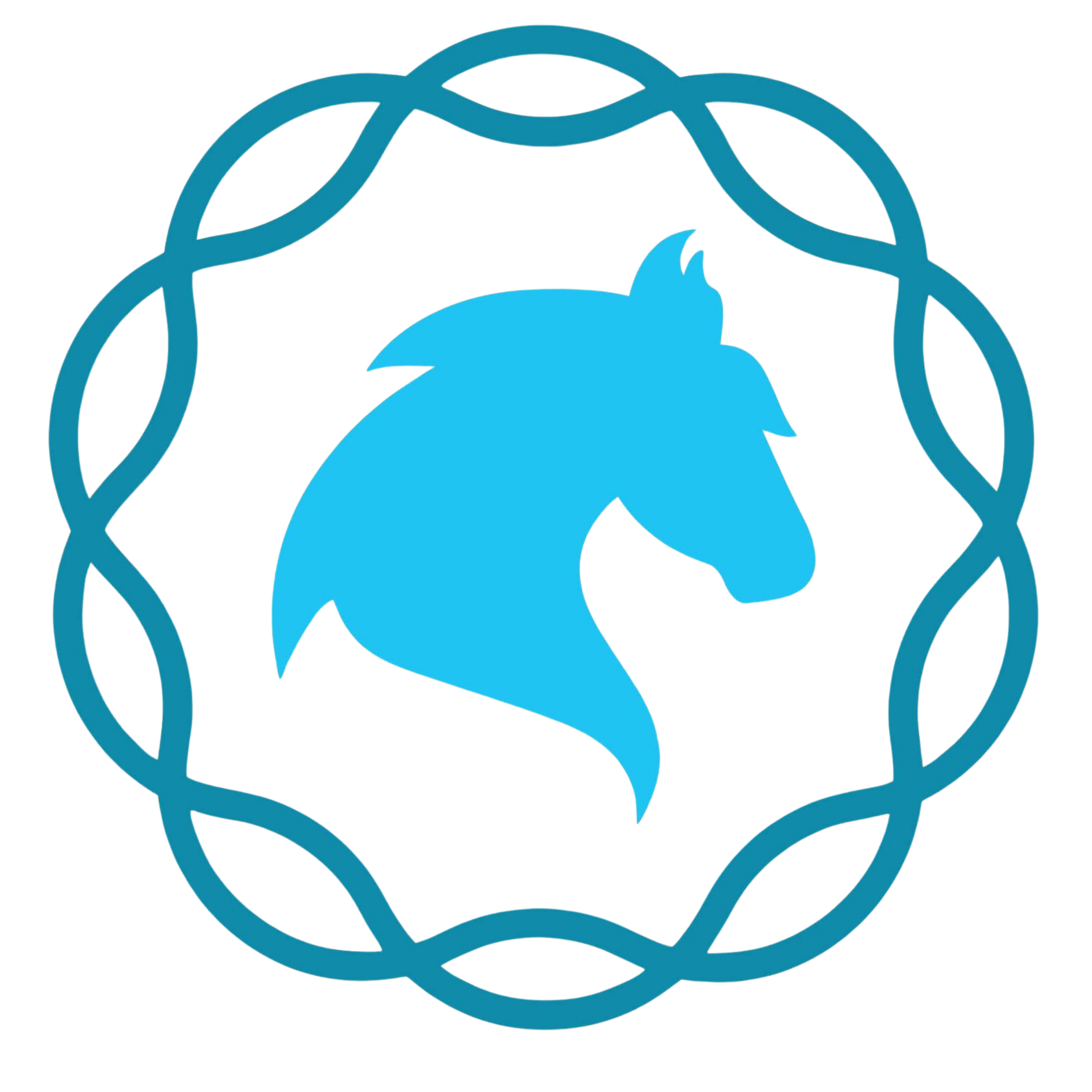The image is a distorted digital graphic featuring a blue speech bubble outline with a tail at the bottom, surrounded by a decorative circular pattern. The background is black with colorful, glitch-like visual artifacts.
