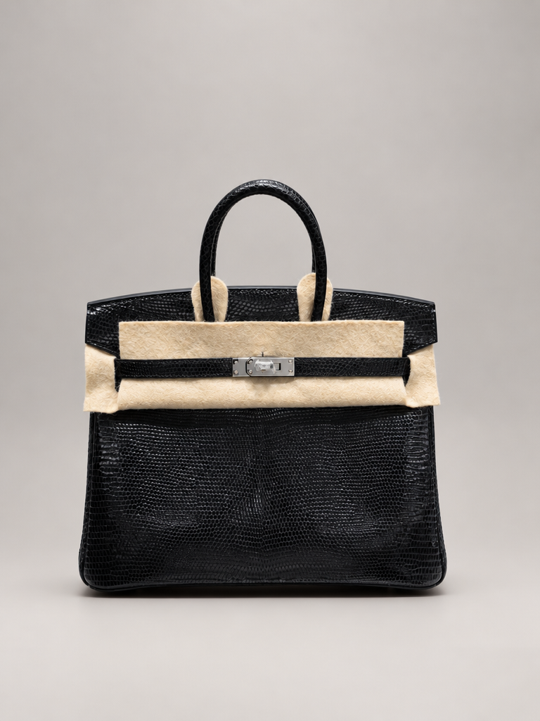Hermès Birkin 25 Black (89) Shiny Varanus Niloticus Lizard (-) Palladium Hardware, Year G (2026)