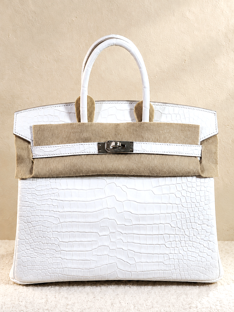 Hermès Birkin 25cm Crème Chantilly (Q3) Matte Porosus crocodile Palladium Hardware Year G (2026)