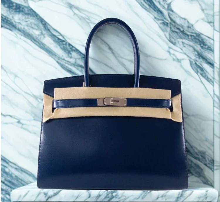 Hermès Birkin 30cm Sellier, Bleu Saphir (73), Veau Box Leather, Palladium Hardware, Stamp G, Brand New