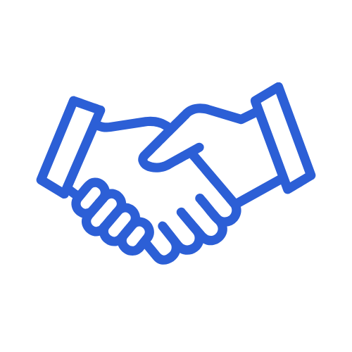 Outline of two hands shaking, depicted with blue lines on a black background.