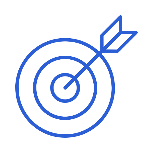 Blue bullseye target with an arrow hitting the bullseye.
