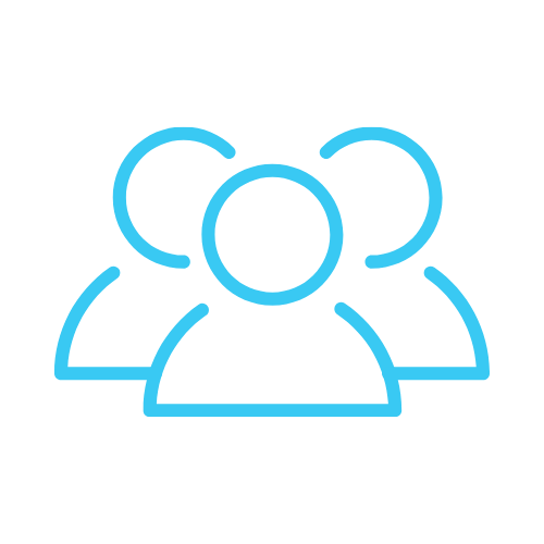 Icon of three people in blue outline.
